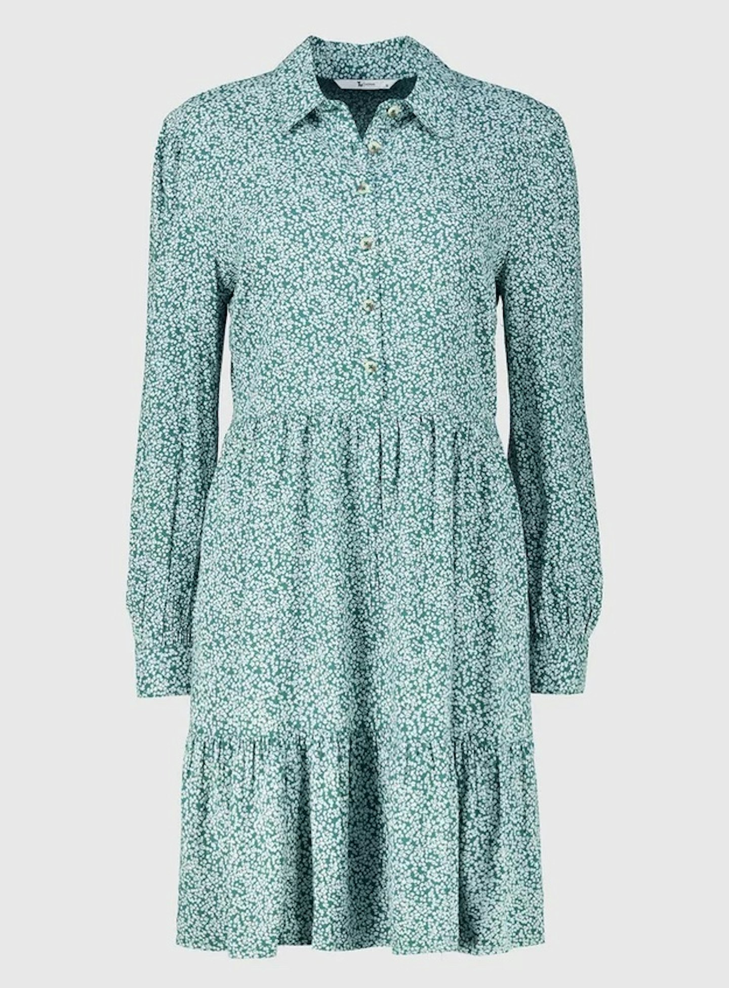Green Ditsy Floral Tiered Shirt Dress, 22
