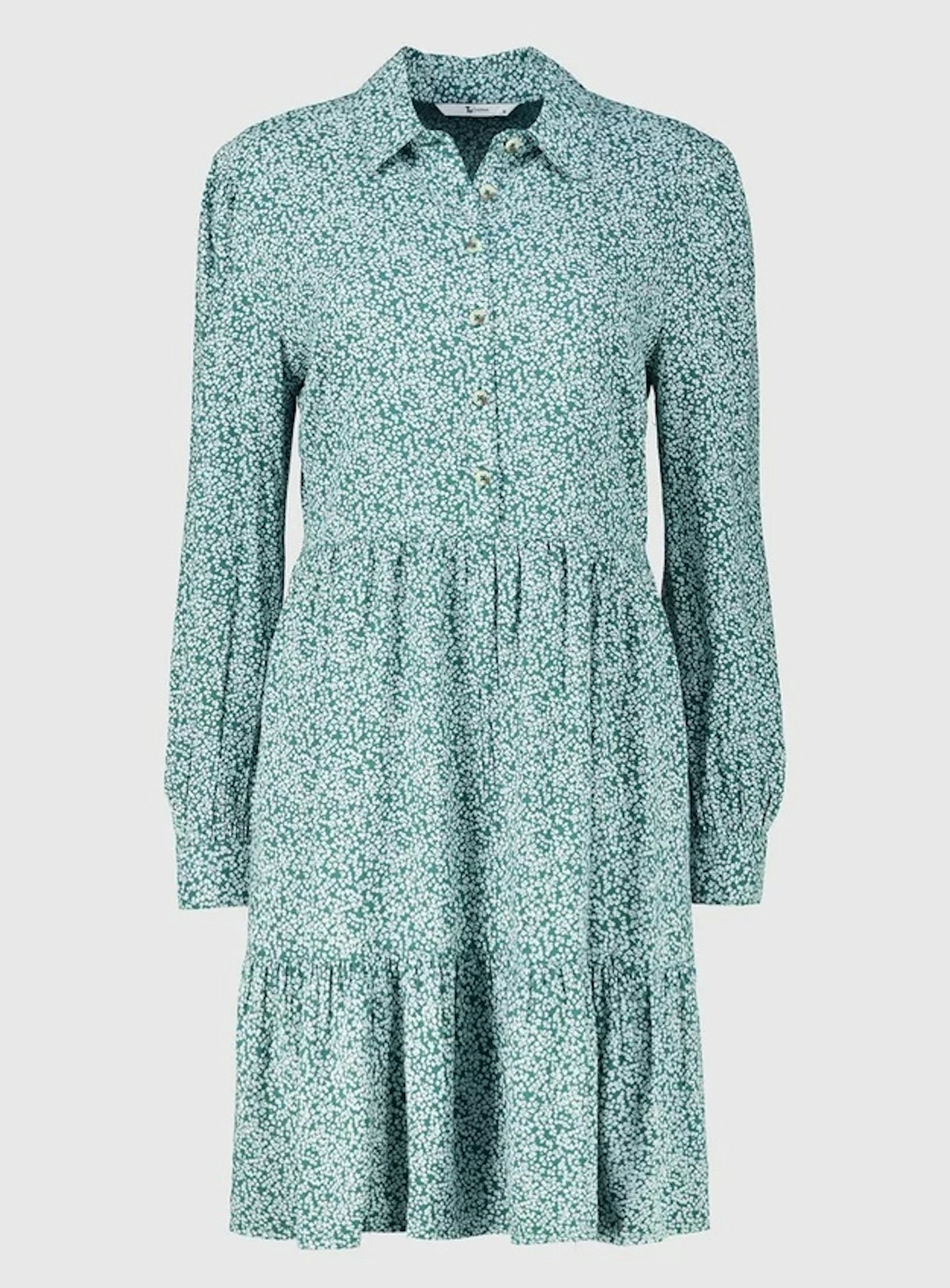 Green Ditsy Floral Tiered Shirt Dress, £22
