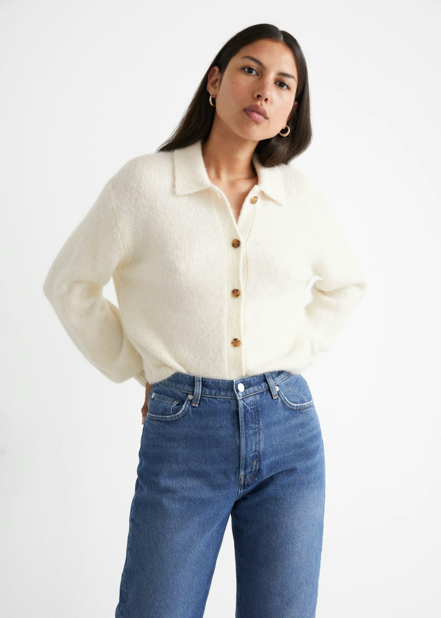 Collared Cardigan in White, £65