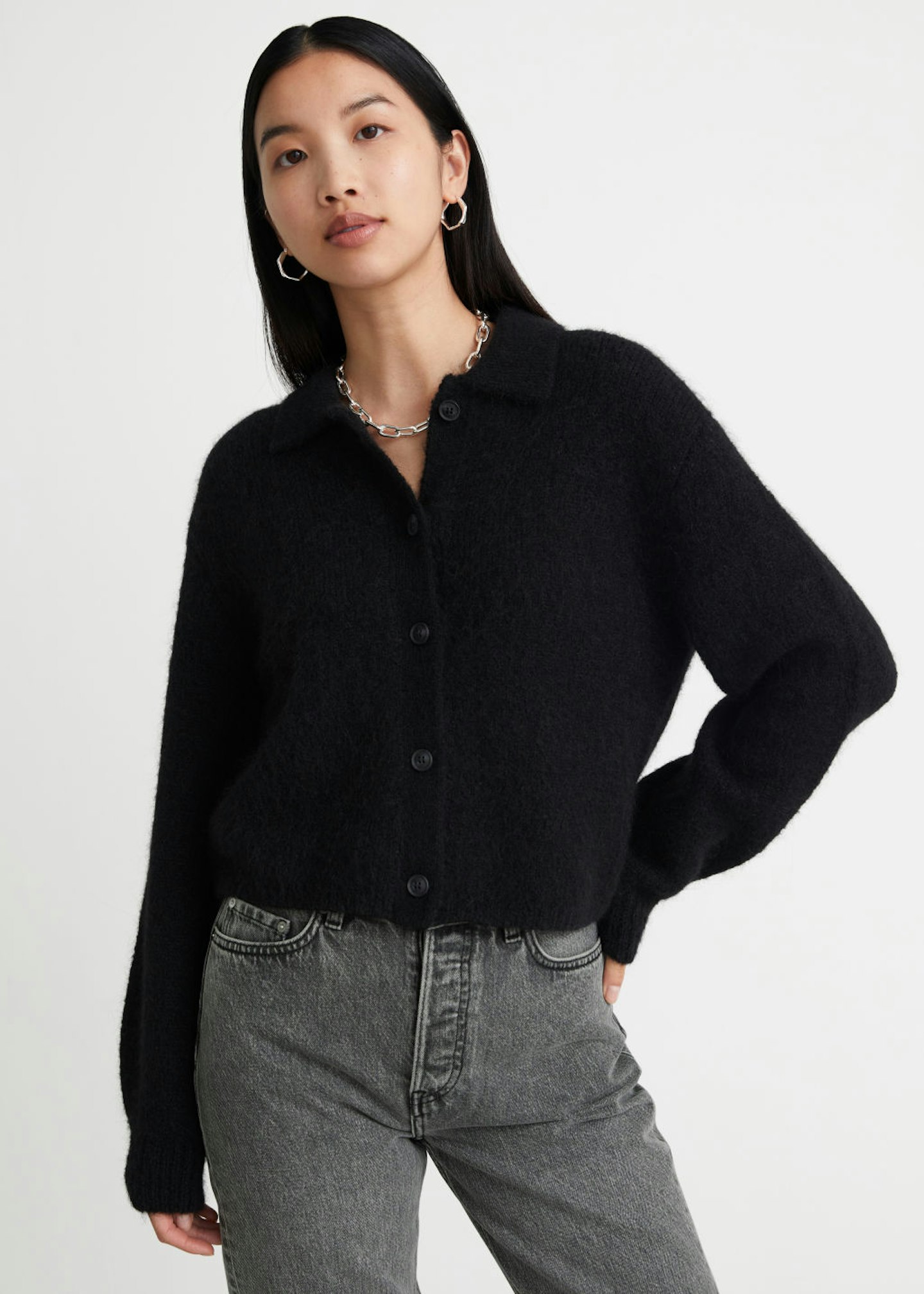 Collared Cardigan in Black, £65