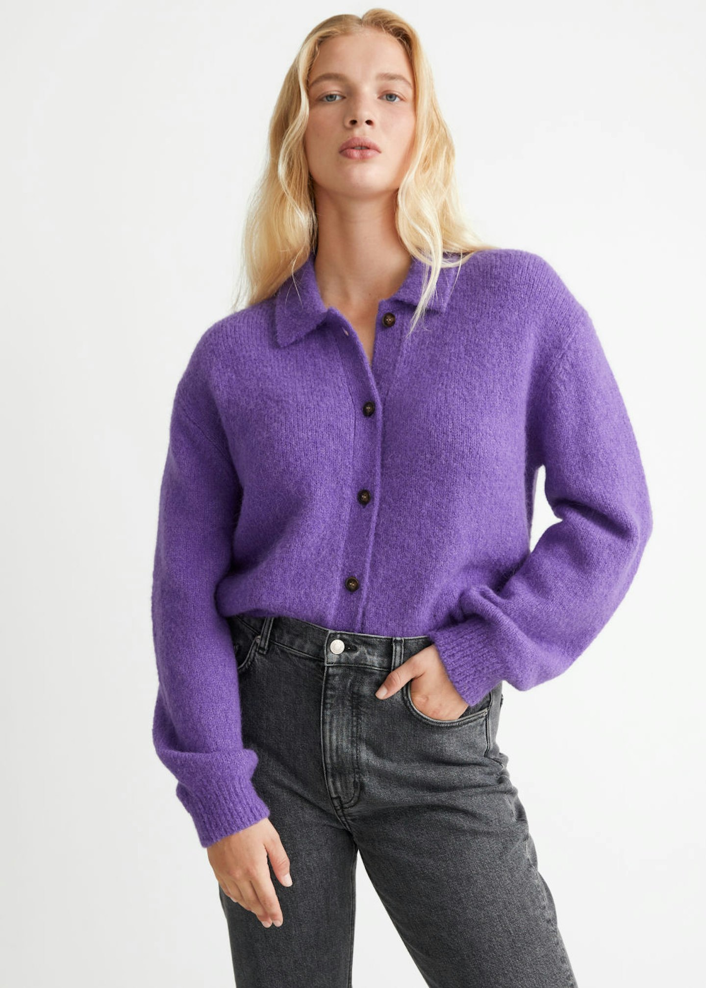 Collared Cardigan in Purple, £65