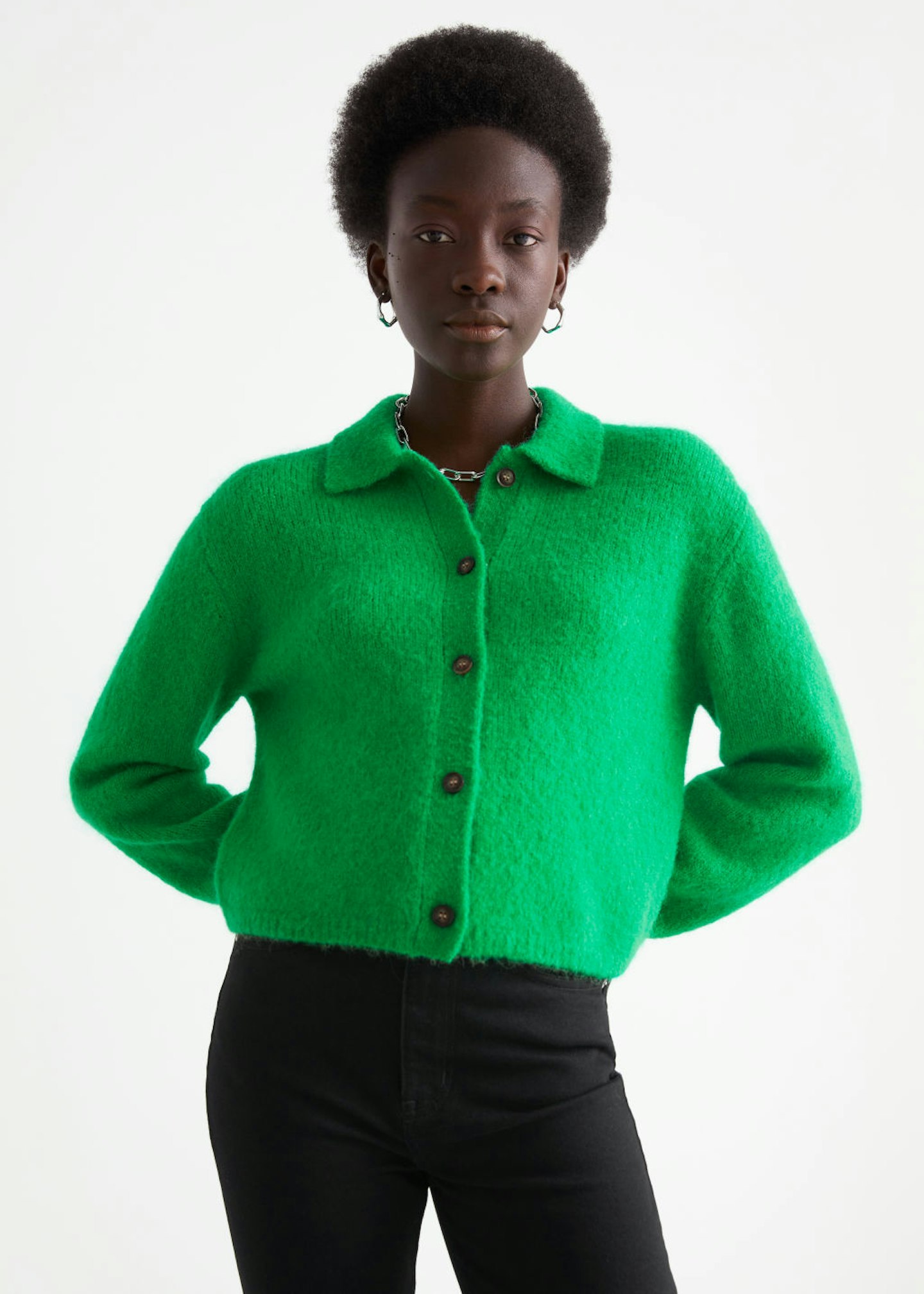 Collared Cardigan in Green, £65