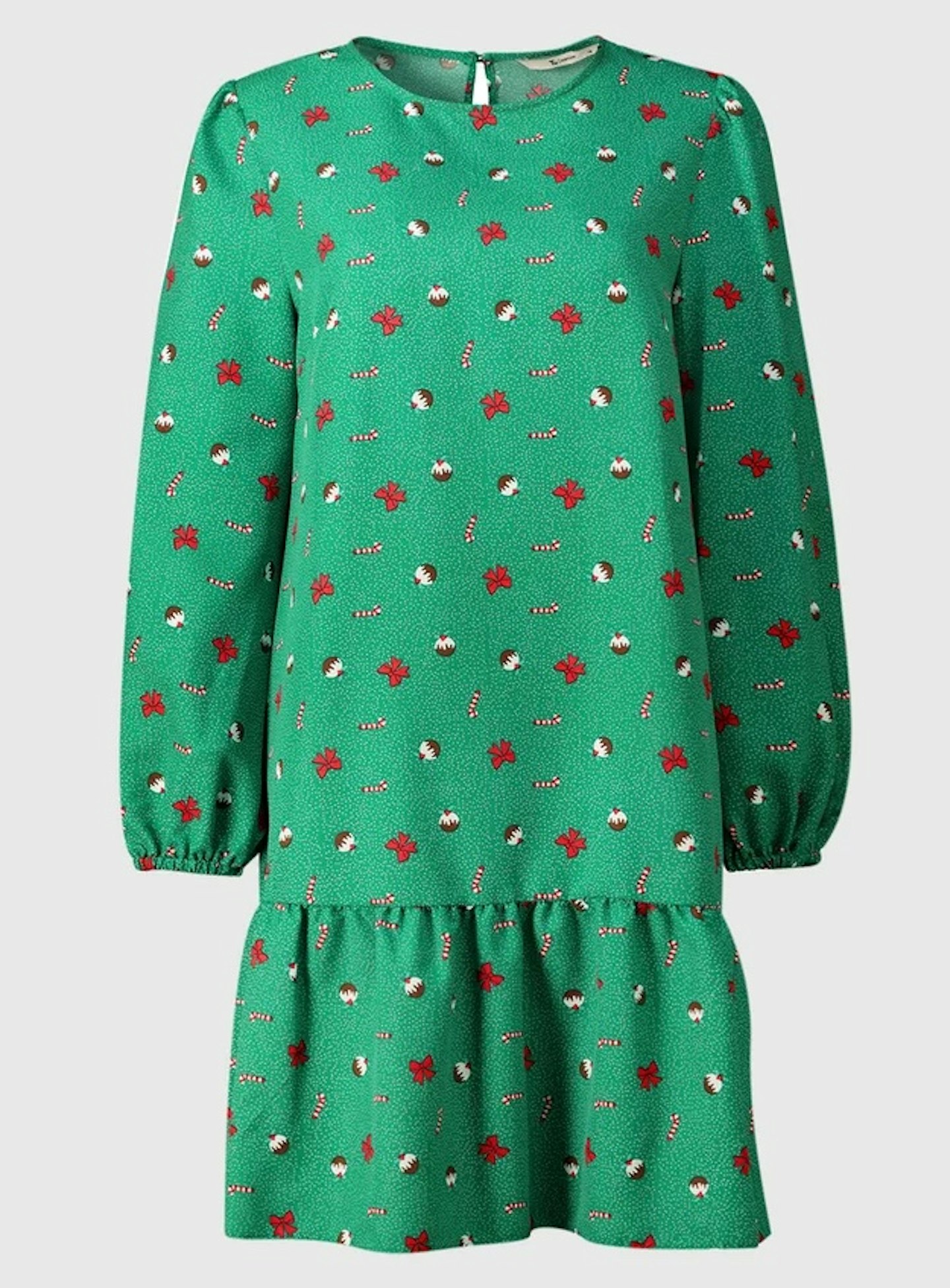 Green Christmas Pudding Drop Hem Tea Dress, £15