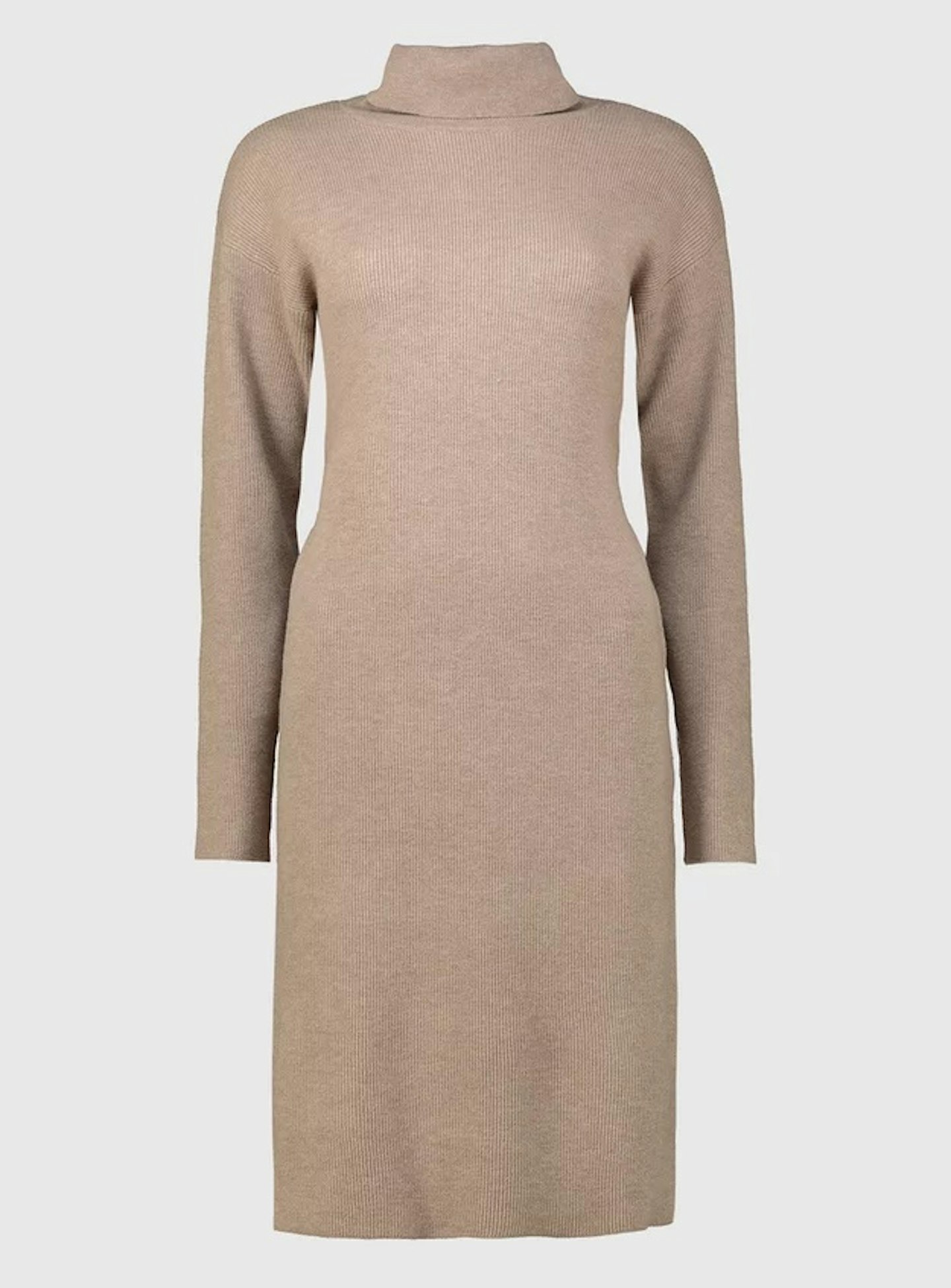 Beige Roll Neck Ribbed Belted Dress, £22