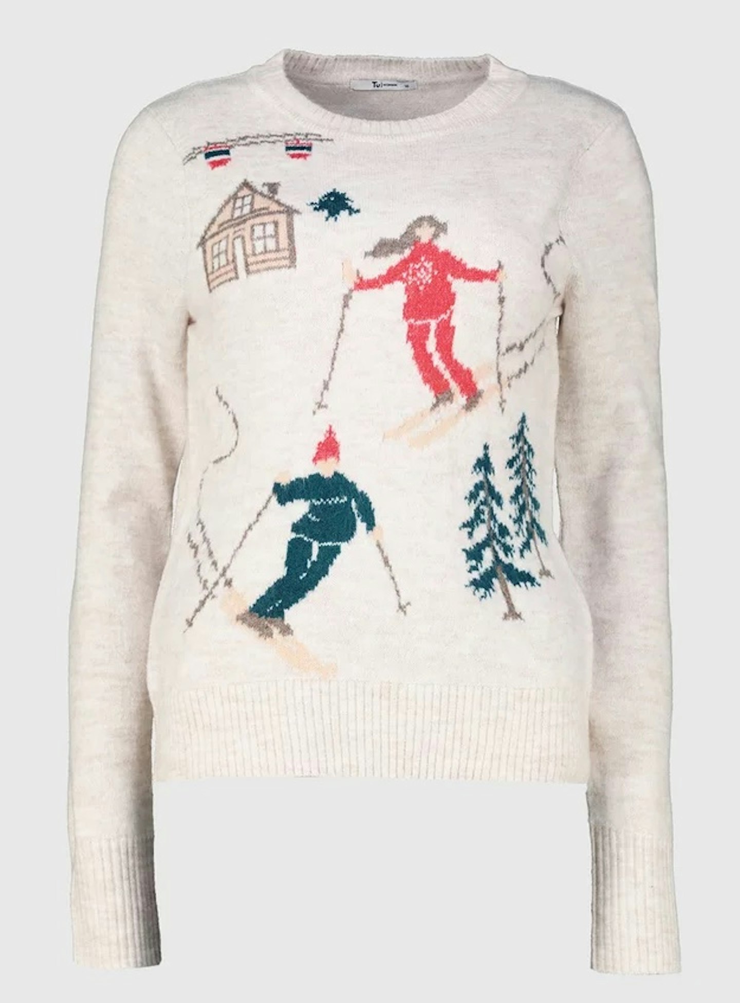 Christmas Oatmeal Ski Scene Knitted Jumper, £20