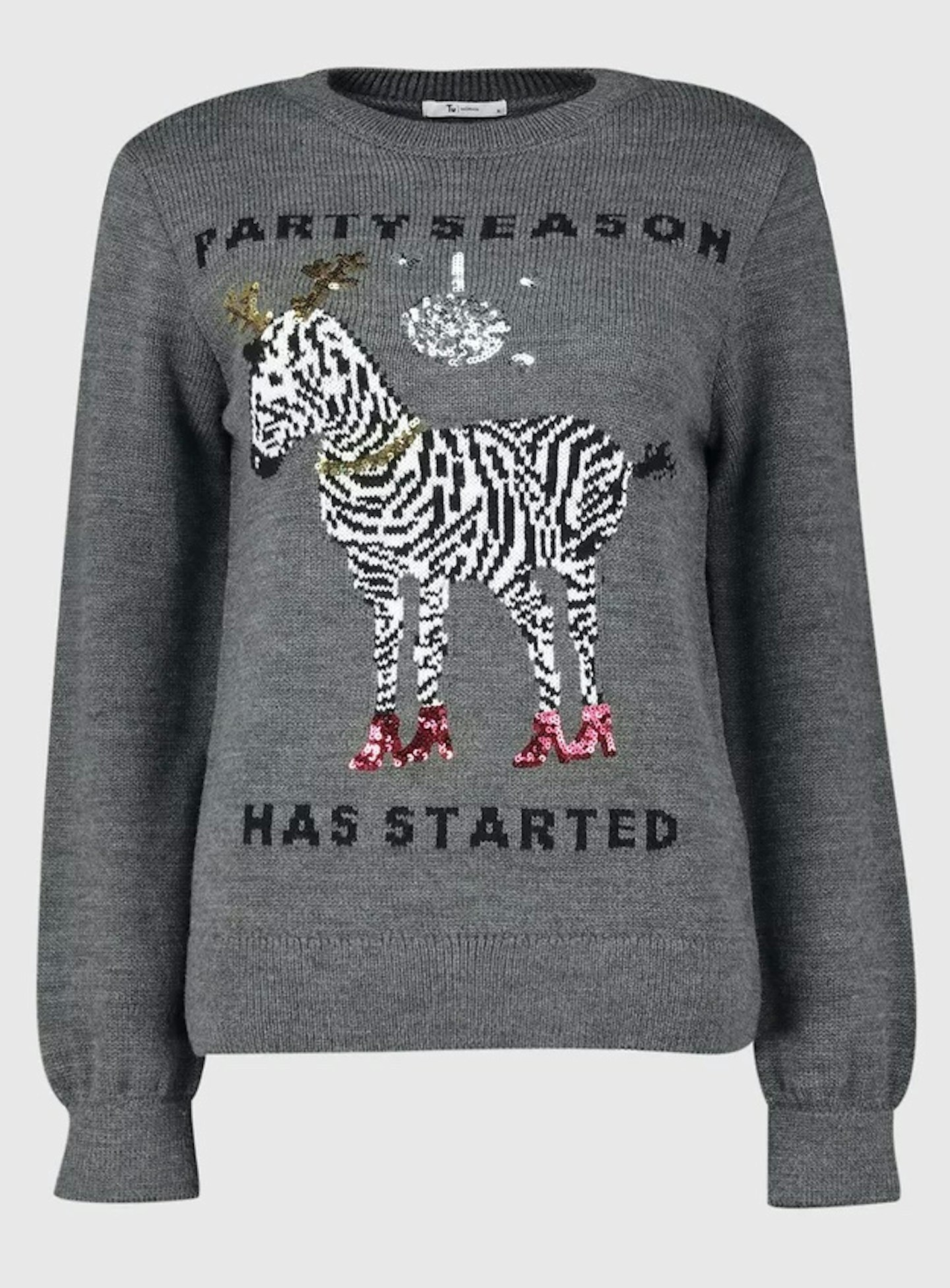 Christmas Grey Party Zebra Jumper, £20