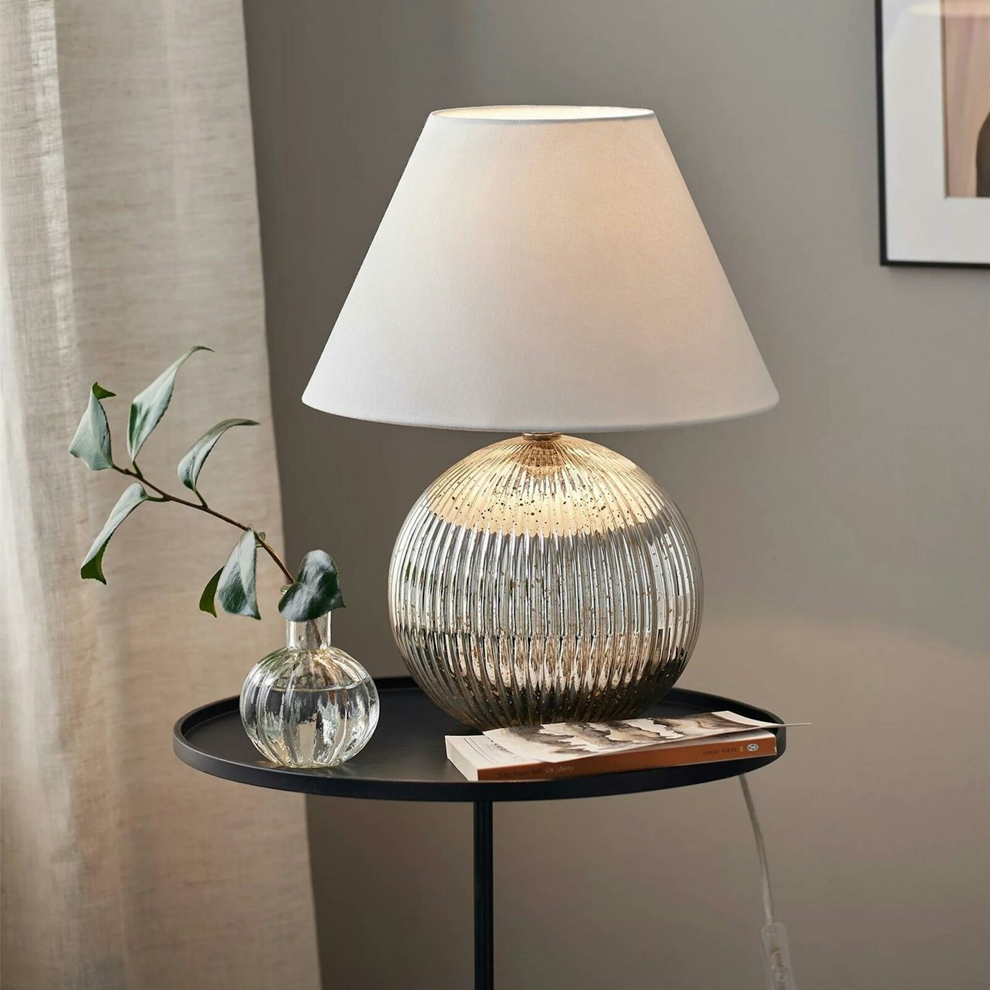 The White Company Blyford Table Lamp Glass Base White Linen Shade Home Decor