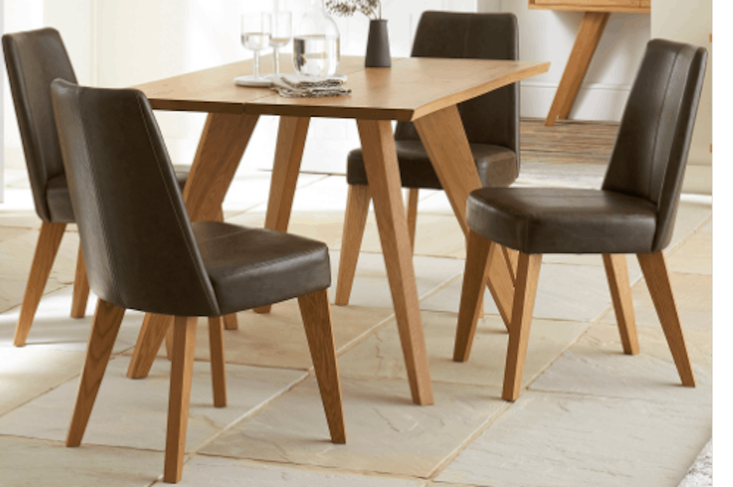 Victoria Faux Leather Seats Wooden Table 4 Chair Dining Set