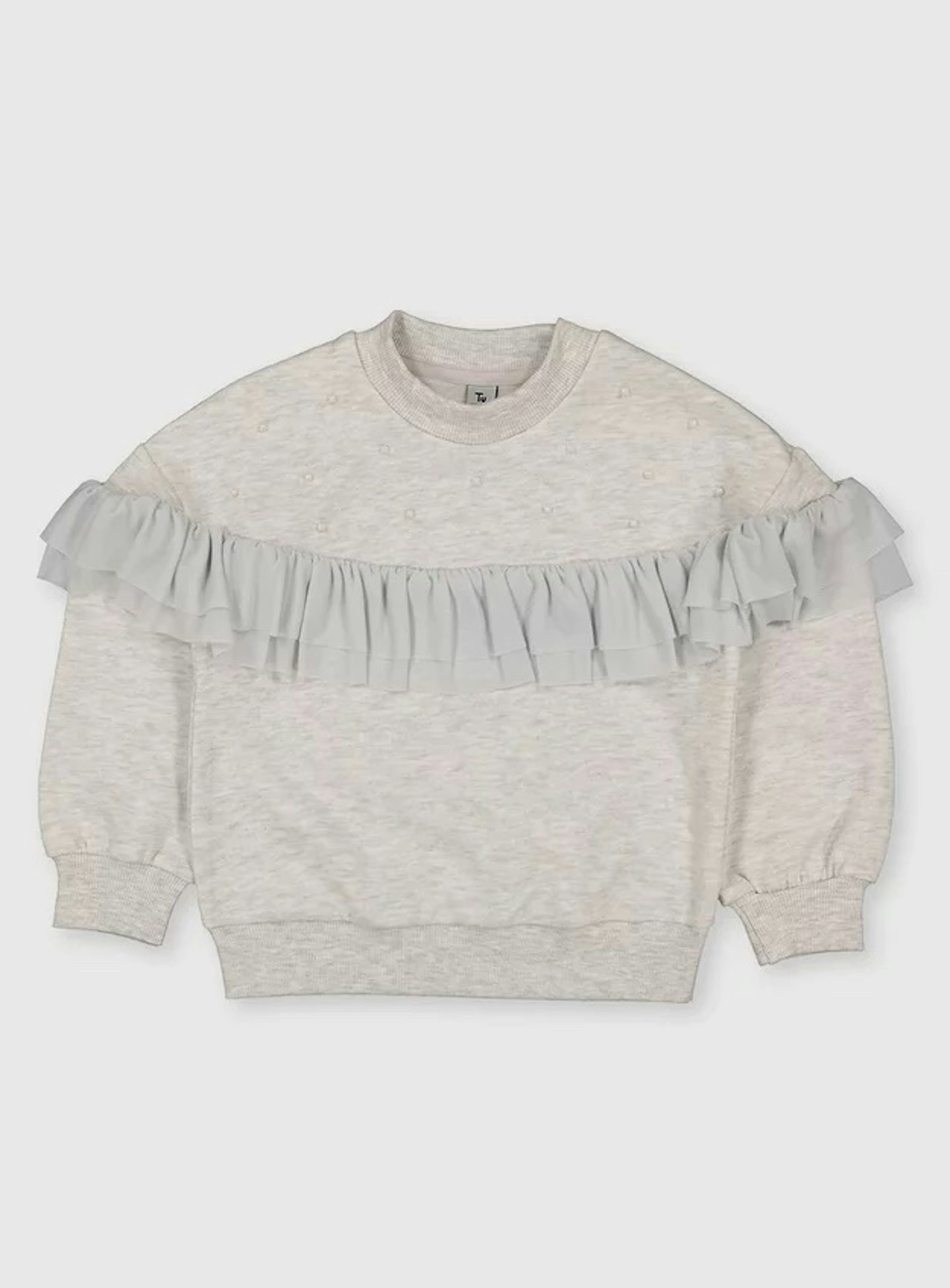 Grey Marl Frill & Faux Pearl Sweatshirt (3-14 Years), From £8.00