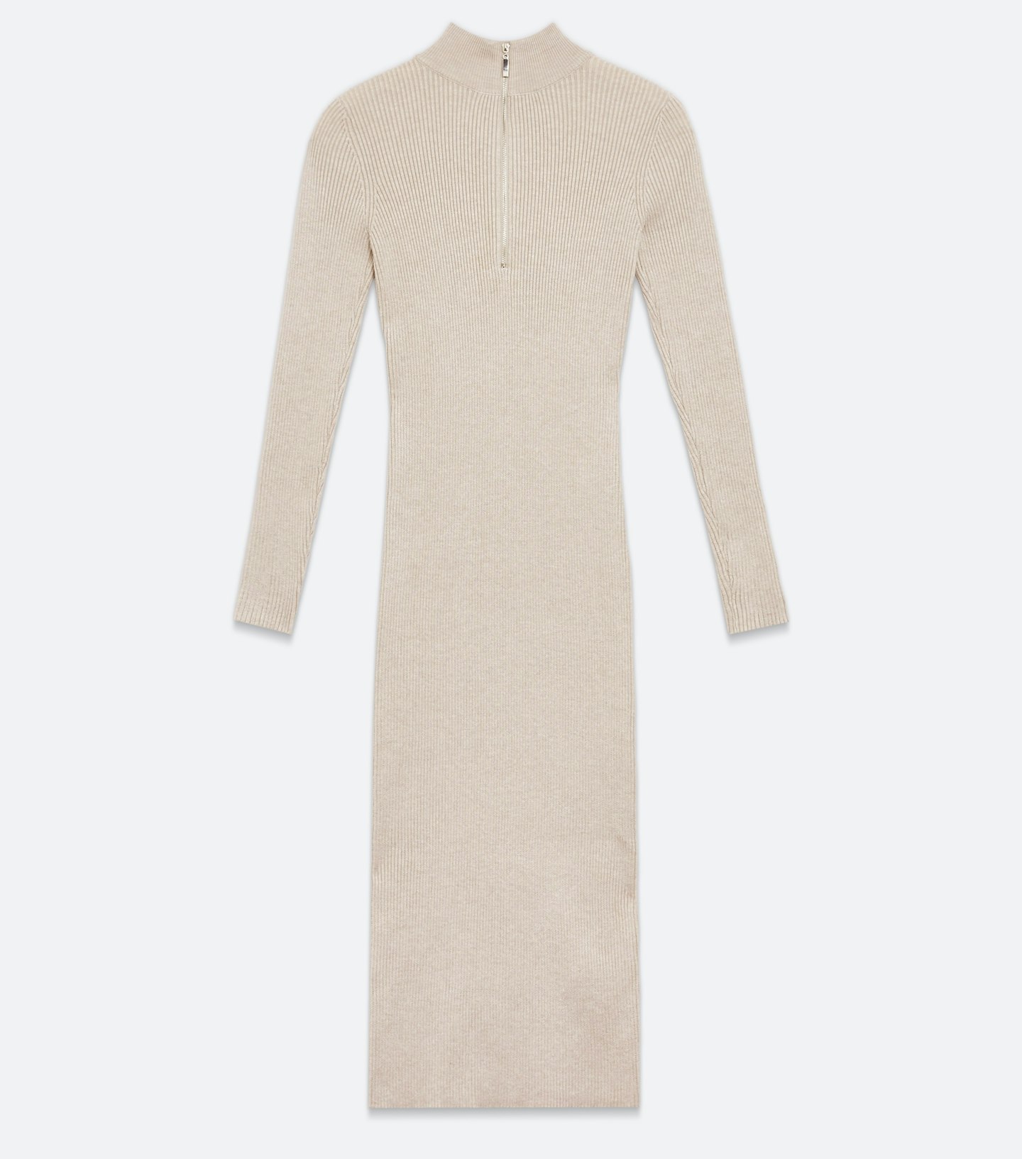 Cream Ribbed Knit Zip High Neck Midi Dress, £19.49 (Was £25.99 , Saving £6.50)