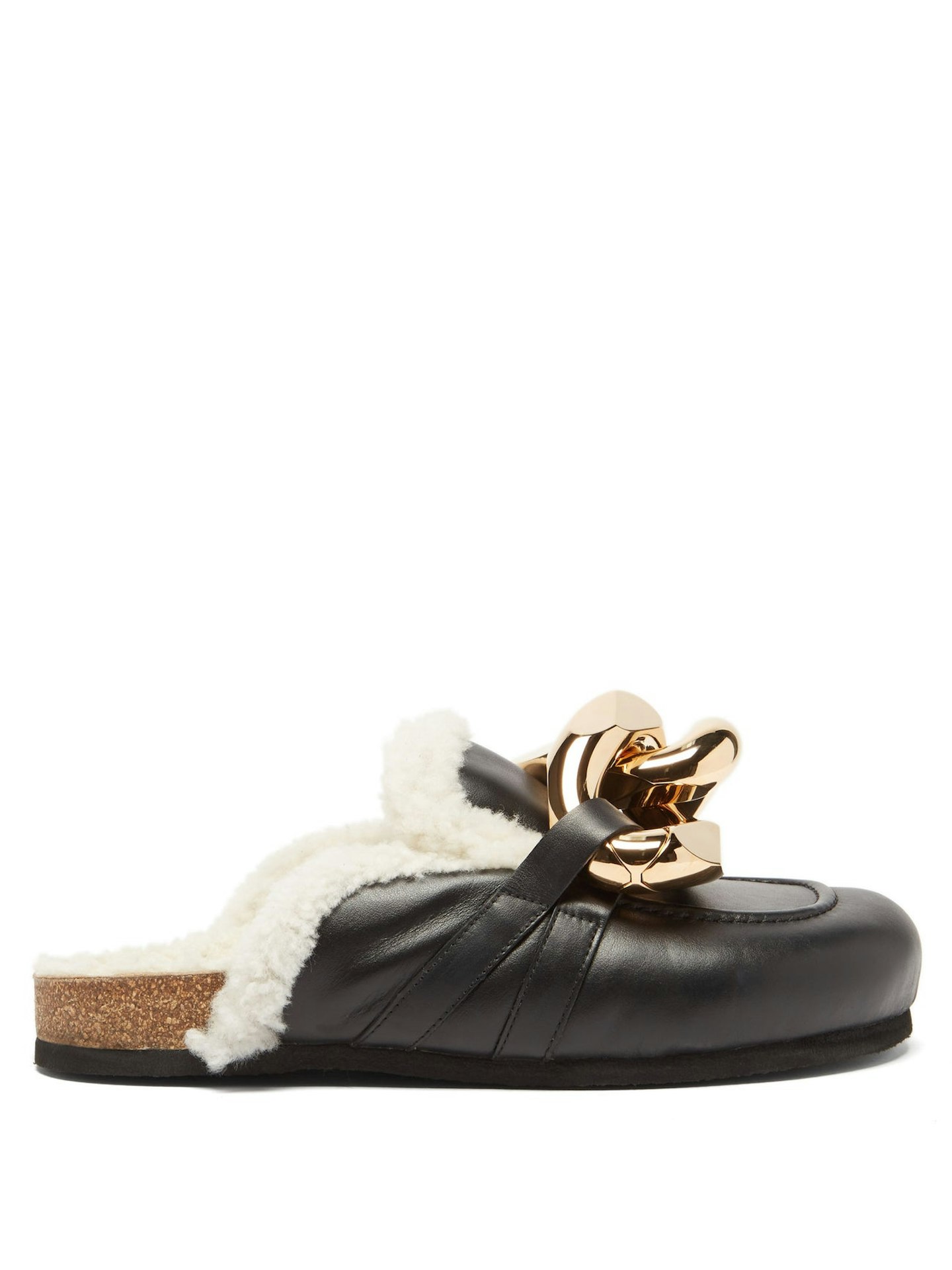 JW Anderson, Chain shearling-lined leather slides, WAS £570 NOW £427.50