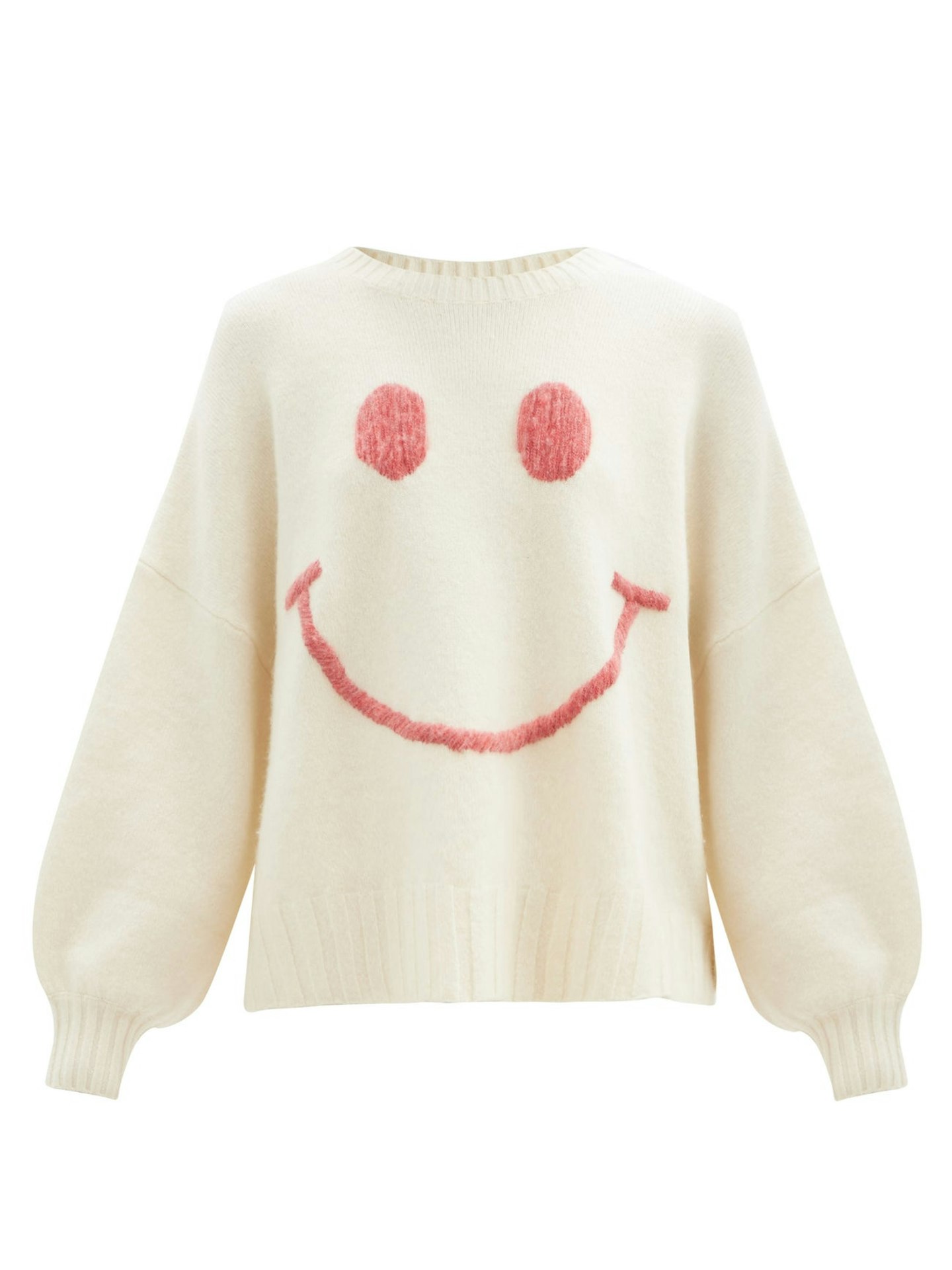 Joostricot, Smiling face-embroidered merino wool-blend sweater, WAS £610 NOW £457.50