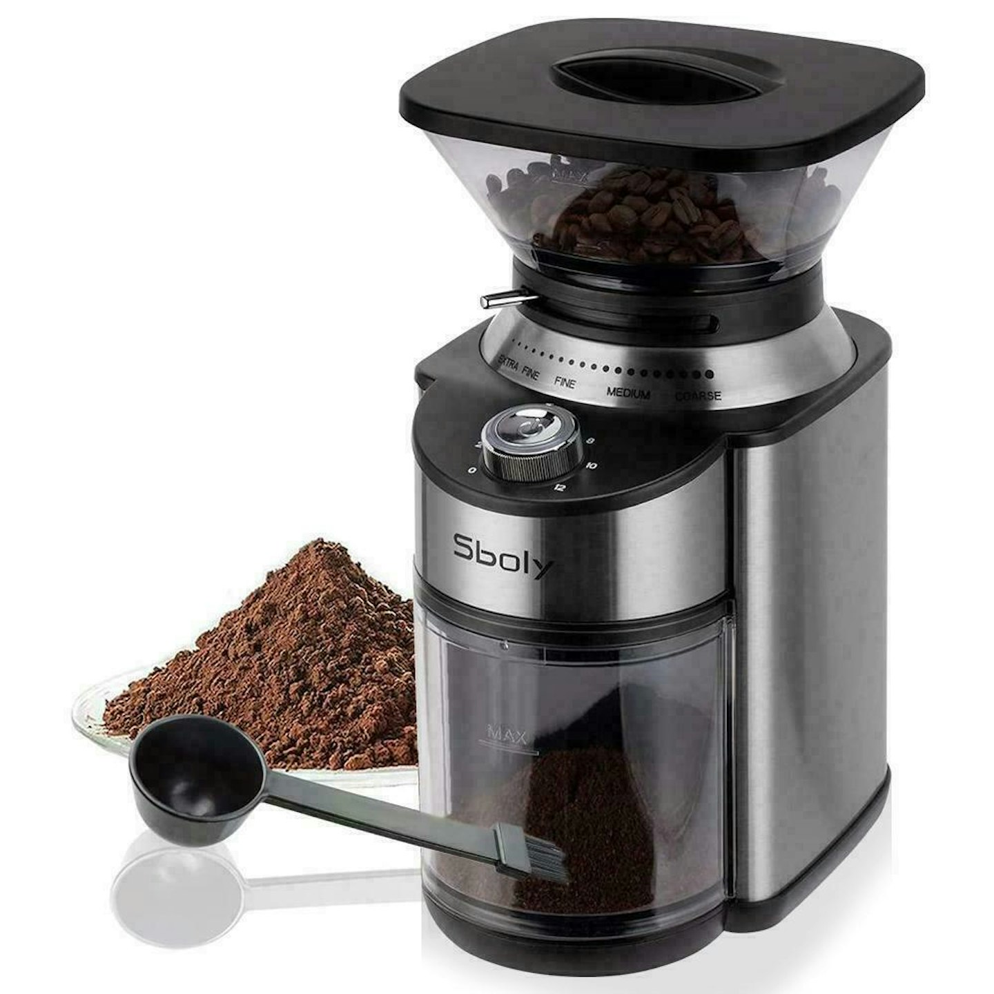 Sboly Conical Burr Coffee Grinder Stainless Steel 19 Settings 2-12 Cups