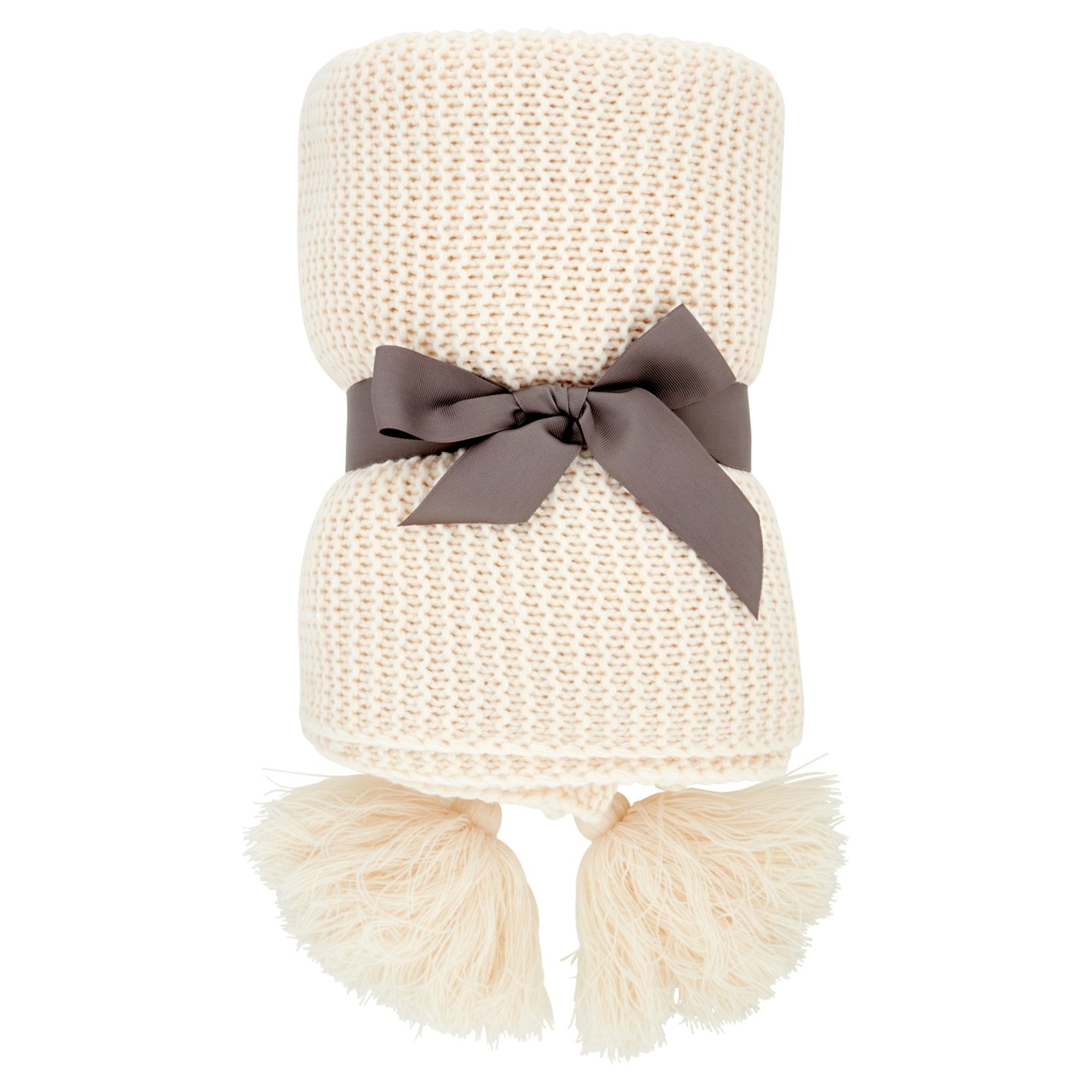 Hinch Knitted Tassel Throw Ivory, £25