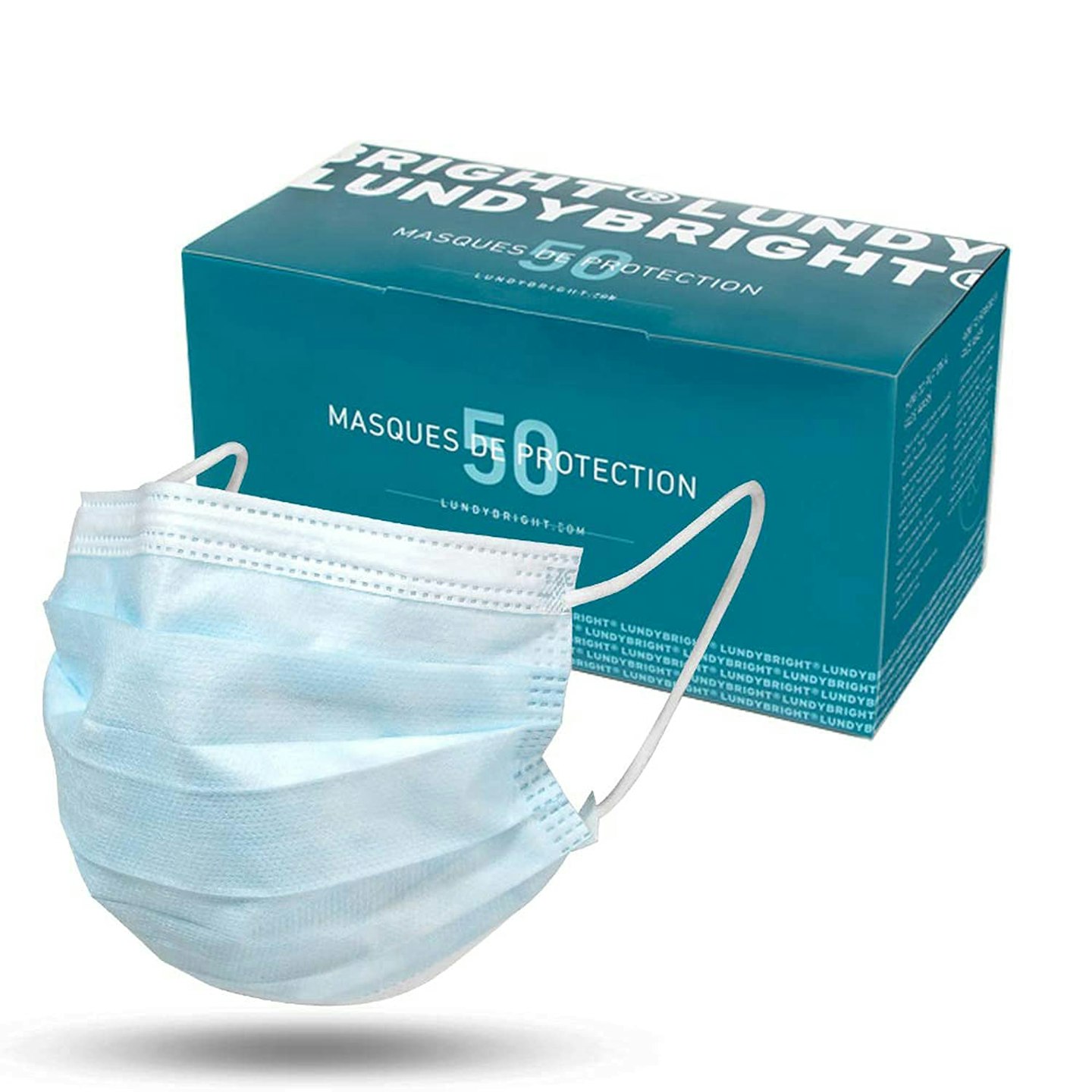 Lundybright CE Certified Medical Mask, 3 Layer Type 1, White and Blue, 50 masks for £10.53