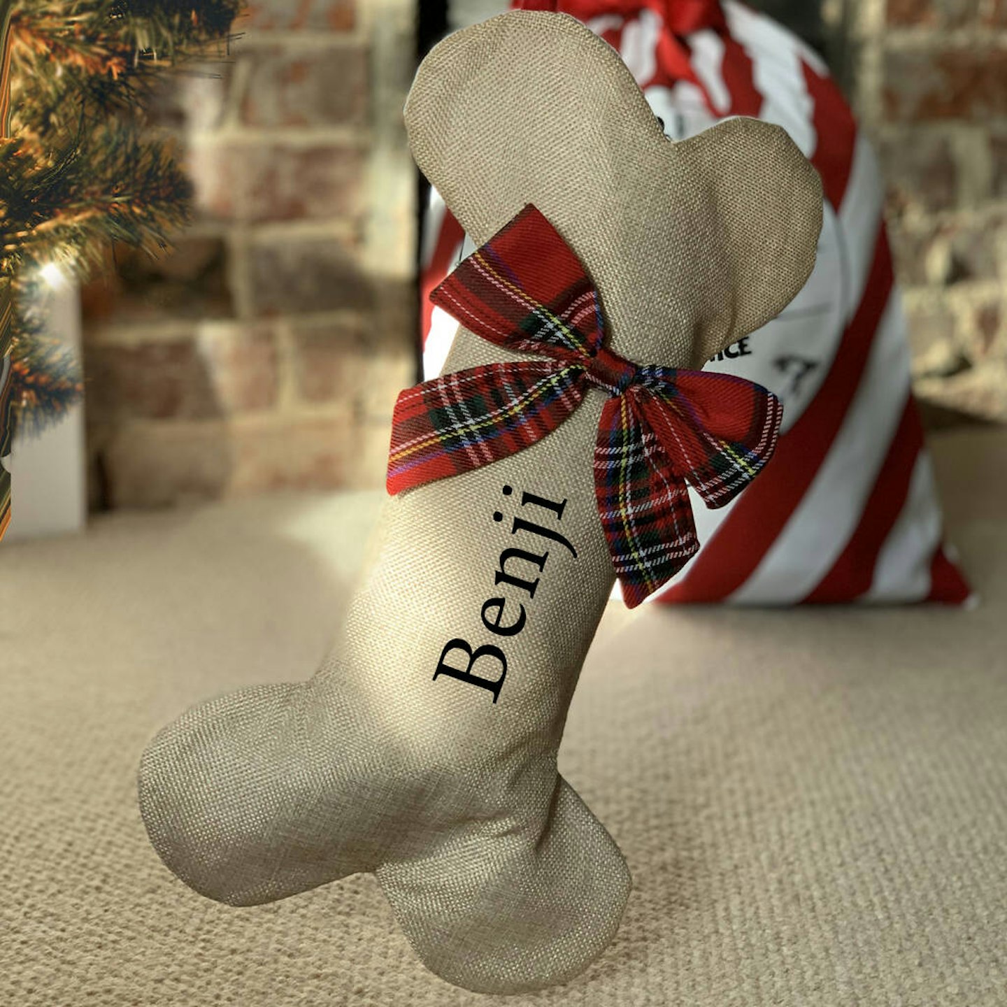 Not On The Hight Street, Personalised Jute Dog Bone Stocking Perfect Personalised Gifts, £19.99