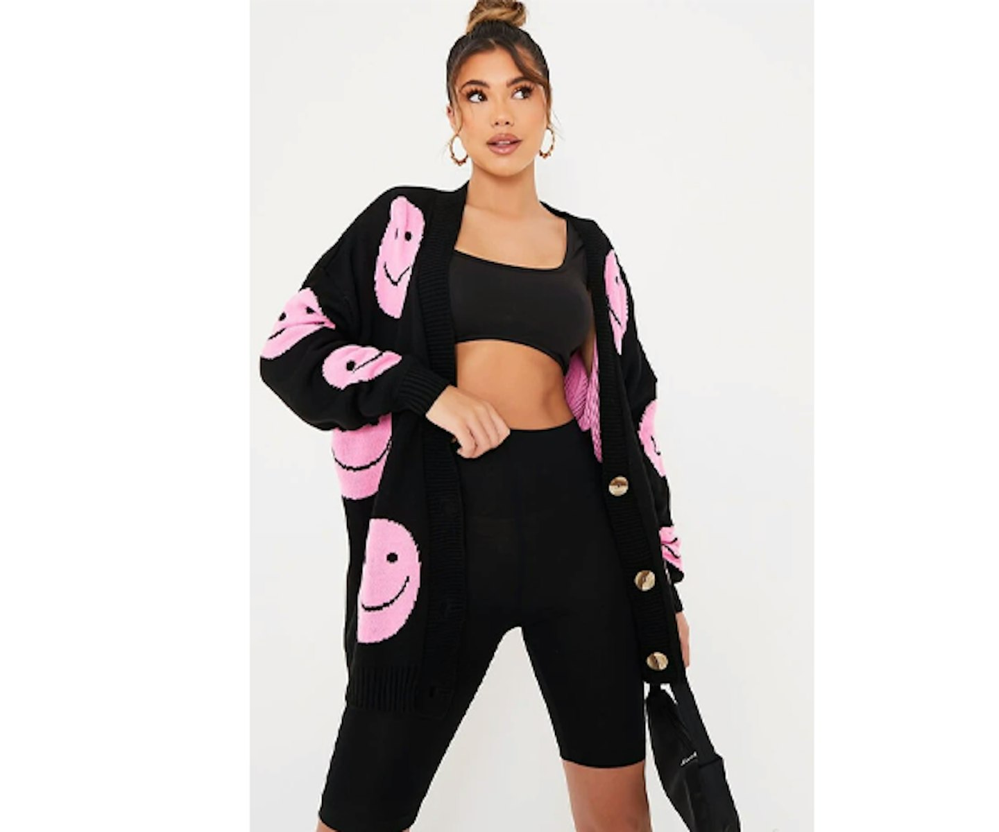 Pink Oversized Smiley Face Cardigan