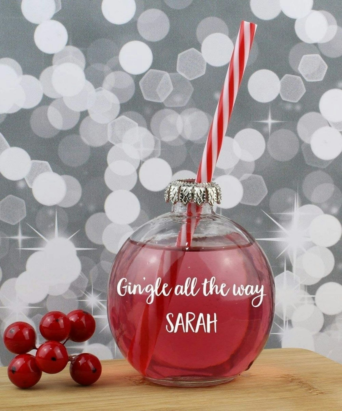 Personalised Christmas Drinking Gin Bauble Glass