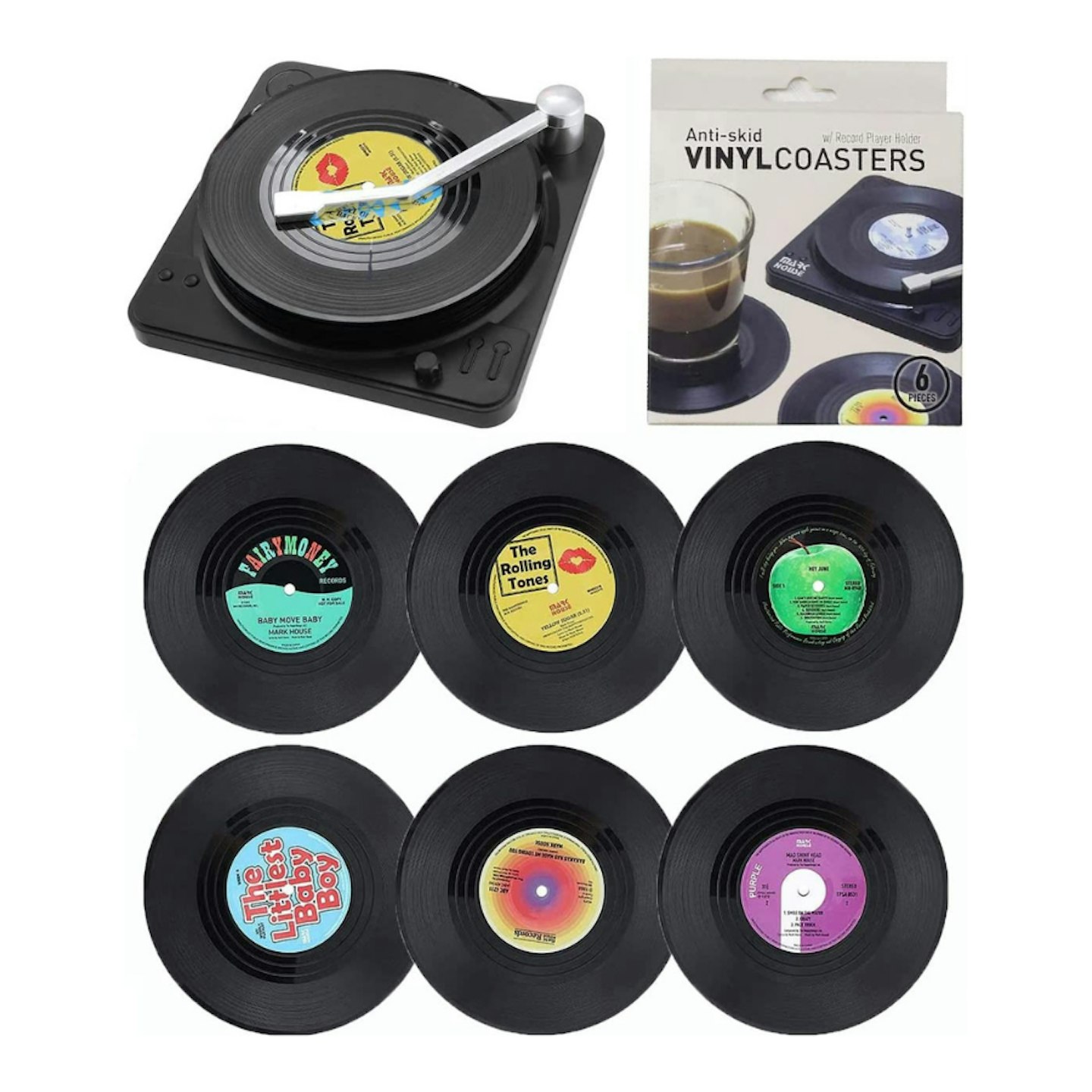 Litensh 6pcs Retro CD Vinyl Record Coasters