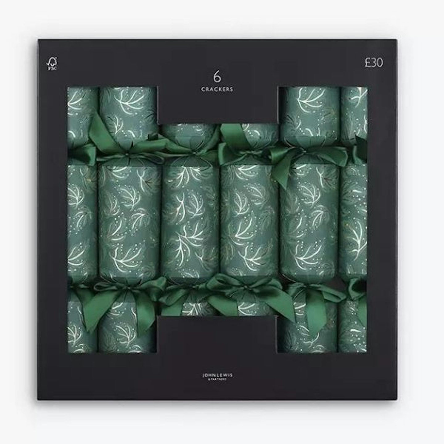 John Lewis & Partners Gemstone Forest Leaf Luxury Crackers, Pack of 6, Green