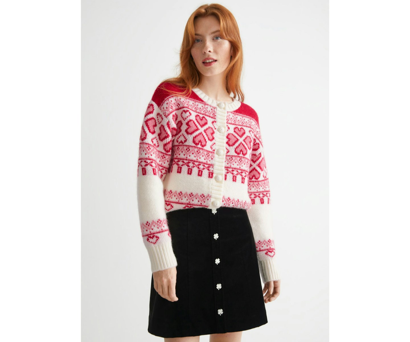 Jacquard Knit Heart Cardigan