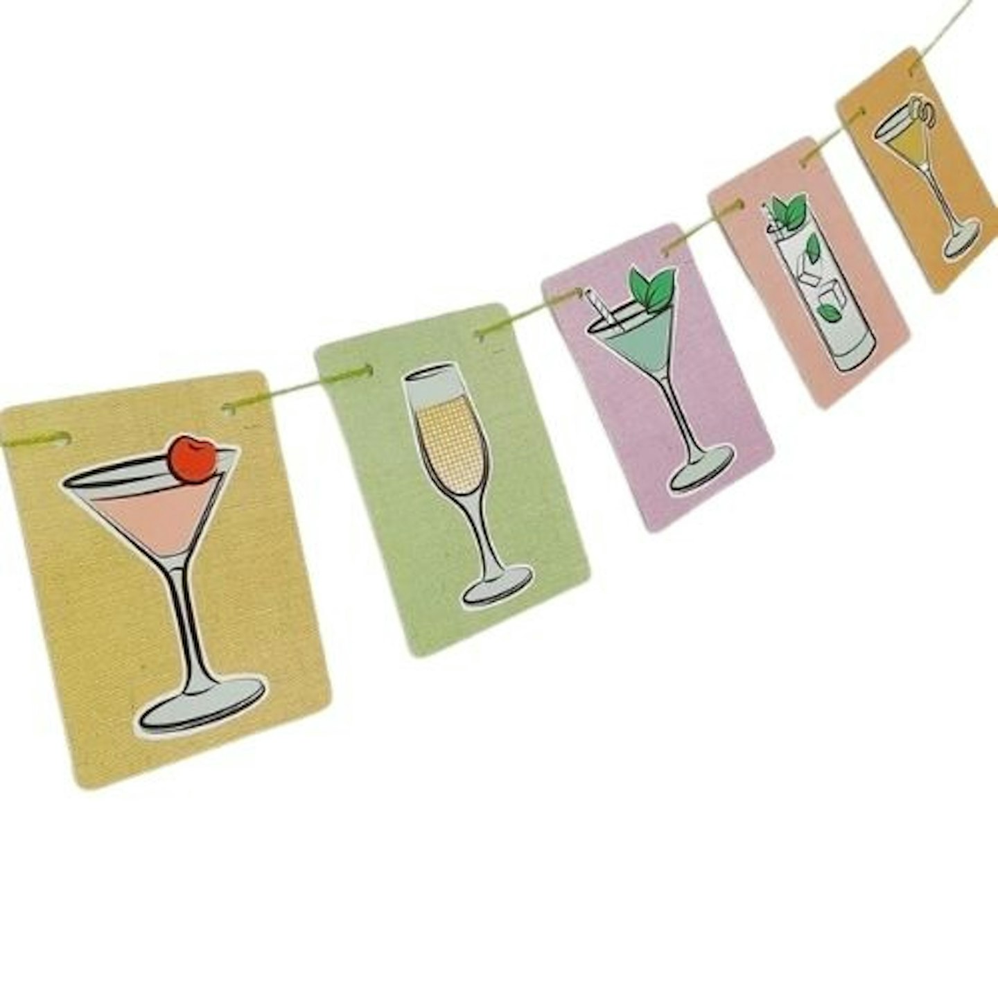 Various designs of cocktails on bunting.