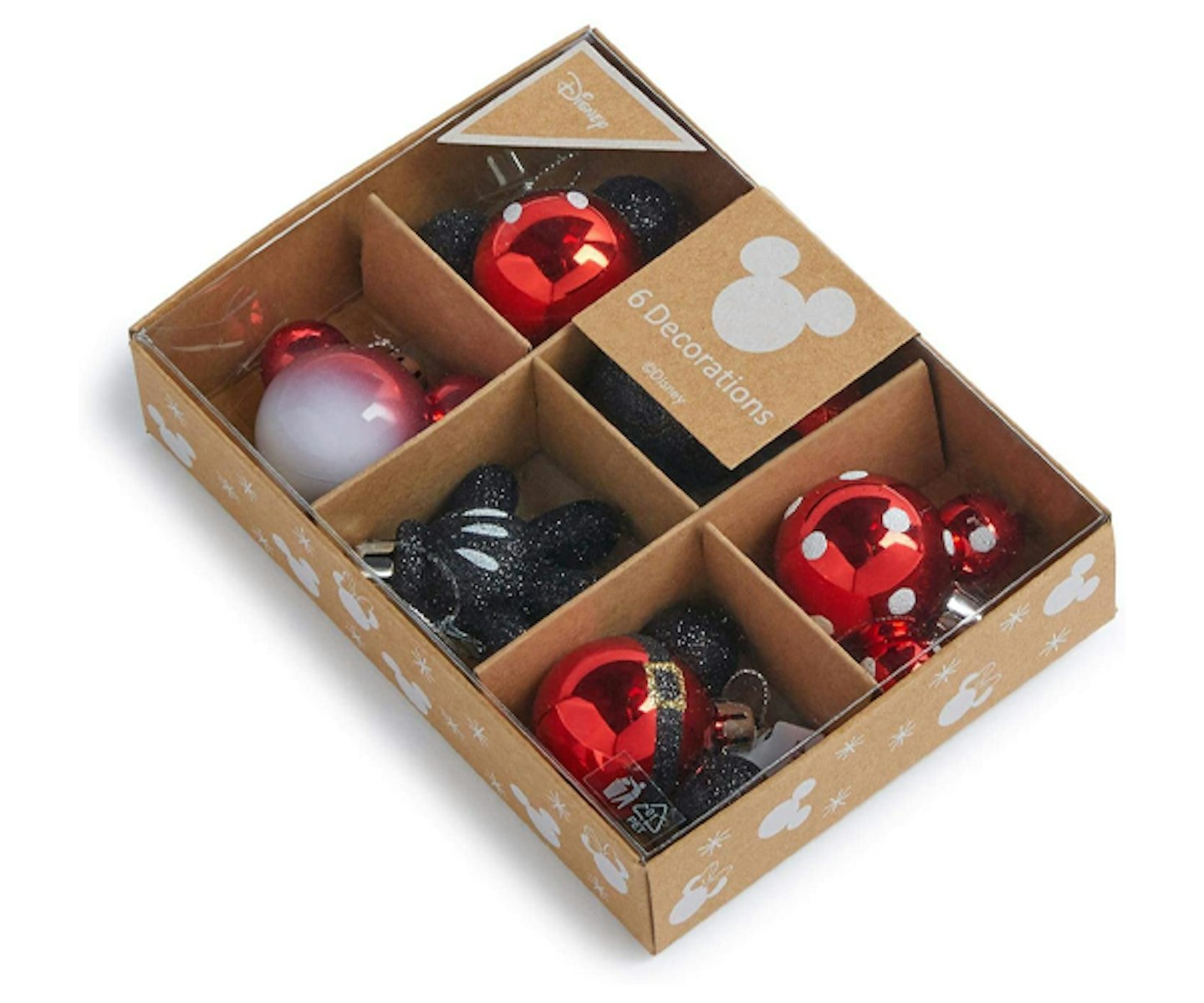 Primark Limited Mickey Mouse Minnie Mouse Christmas Hanging Bauble 6 pack (Red/Black)