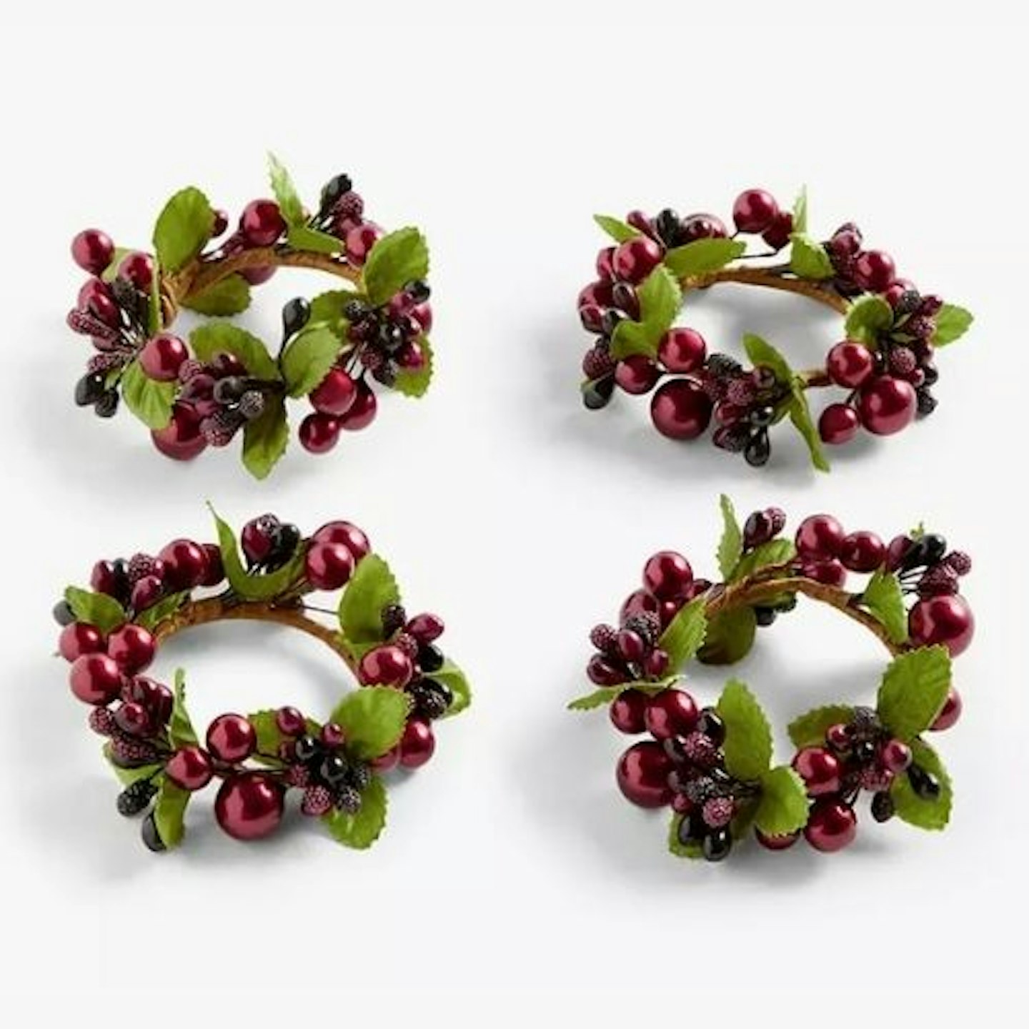 John Lewis & Partners Christmas Cranberries Napkin Rings, Set of 4, Red