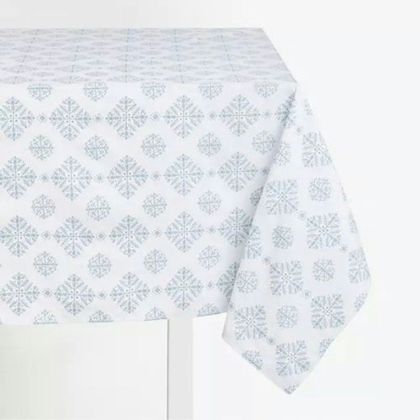 John Lewis & Partners Snowflake Pattern Rectangular Cotton Tablecloth, White/Blue, 320 x 160cm