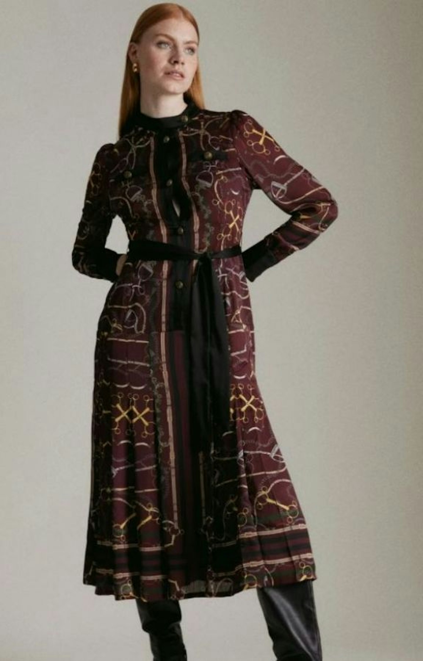 Equestrian Woven Belted Shirt Dress