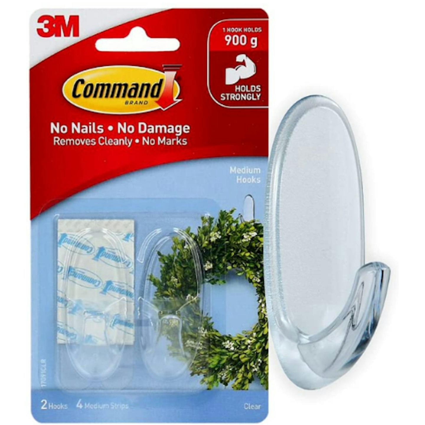 Command 17091CLR Medium Hook, Pack of 2 Hooks and 4 Adhesive Strips