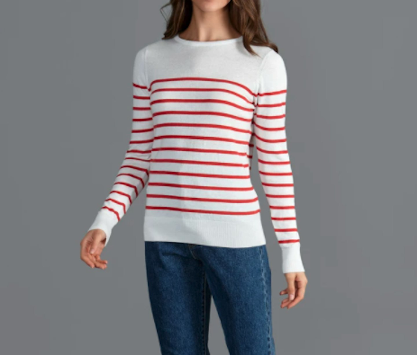 Womens Red Ultra-Fine Cotton Breton Crew Neck Jumper