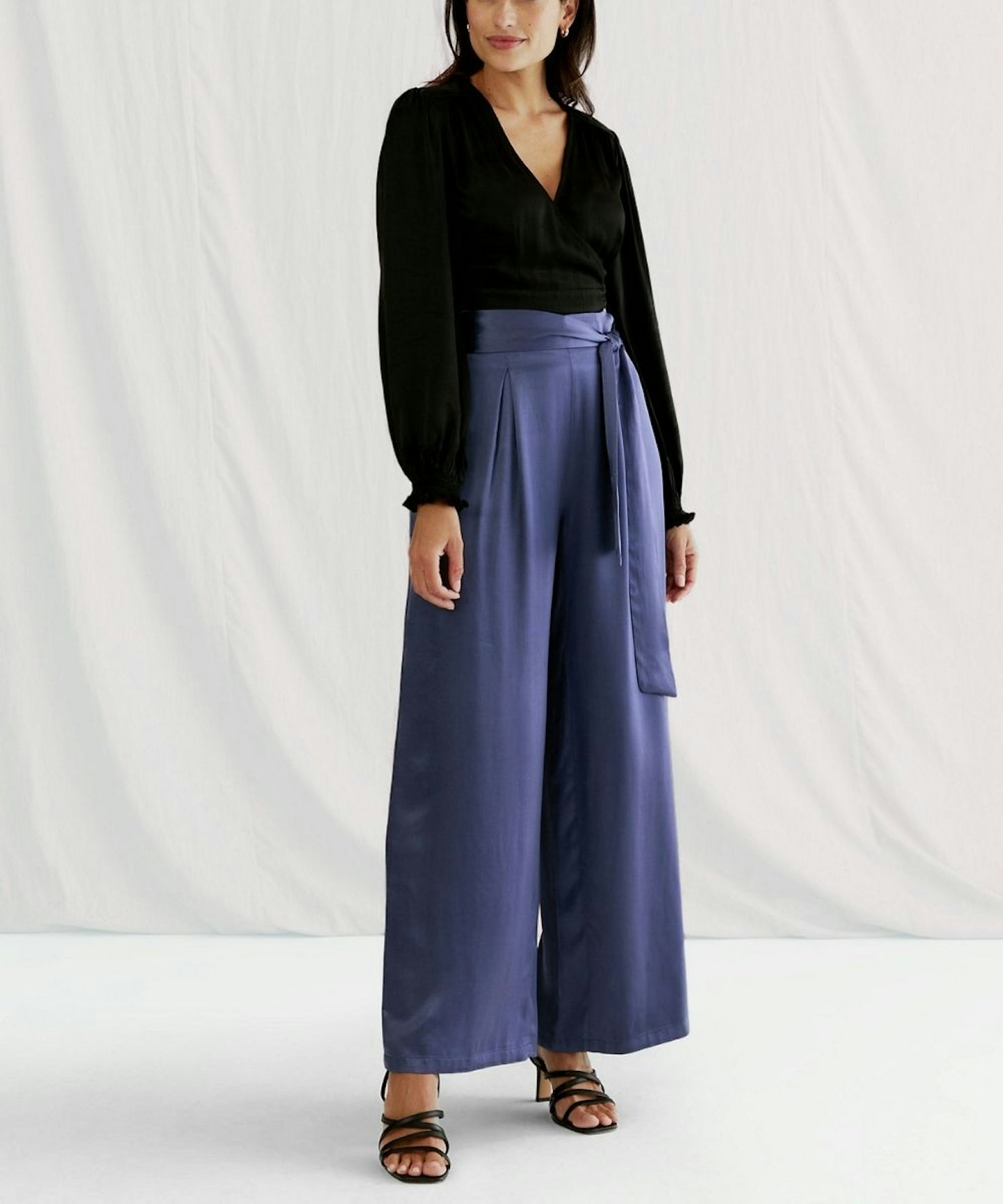 M&S X GHOST Satin Tie Front Wide Leg Trousers