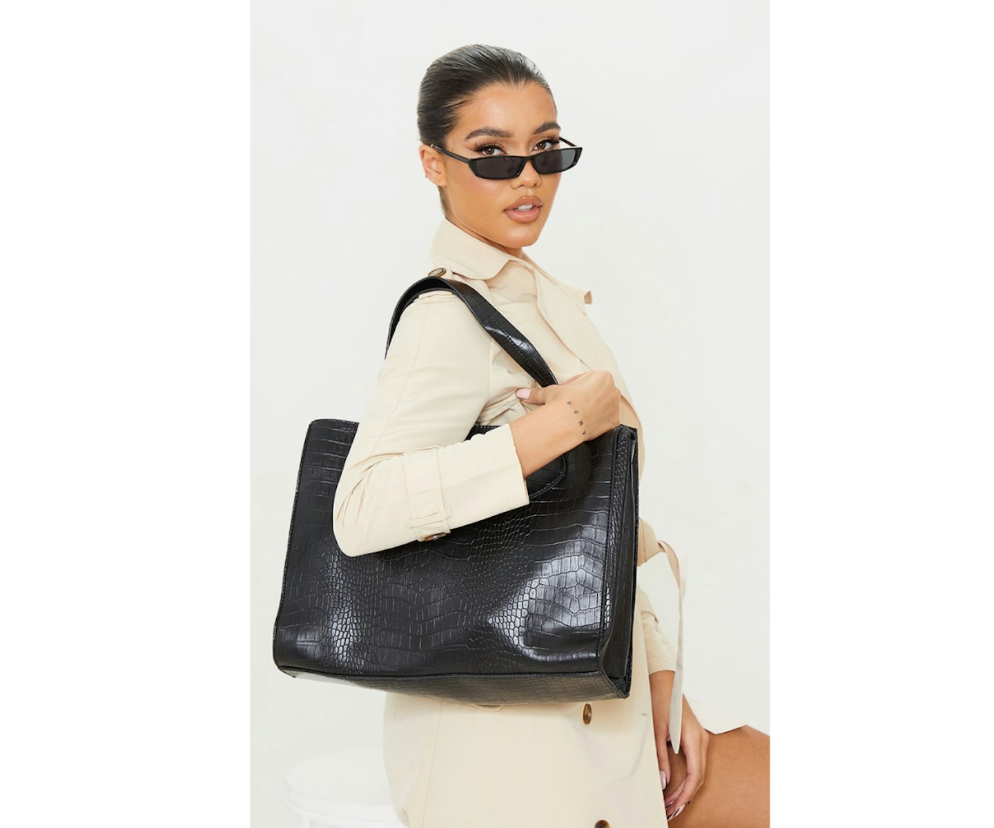 Black PU Croc Tote Bag