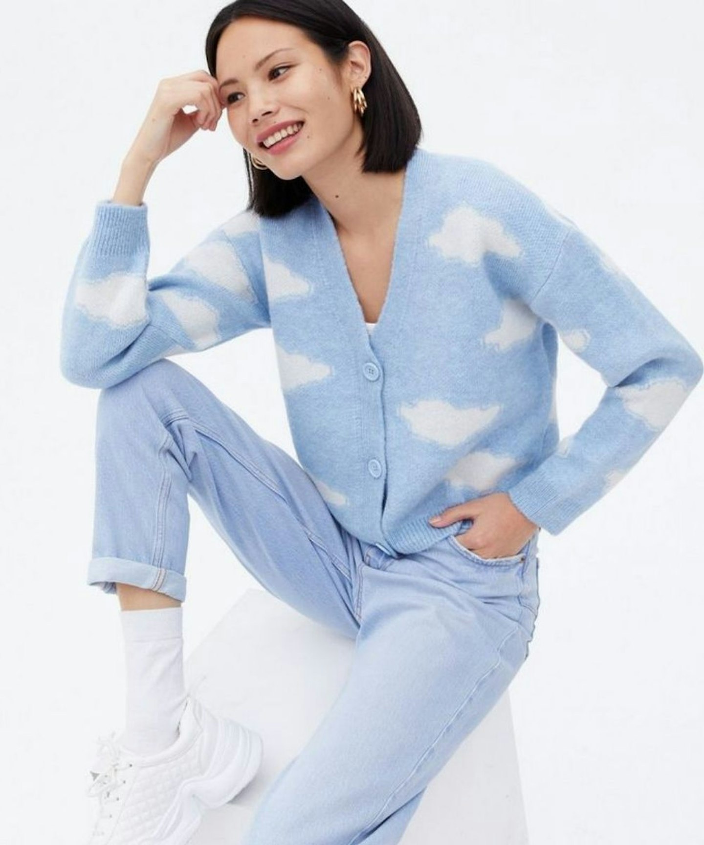 Pale Blue Cloud Button Cardigan