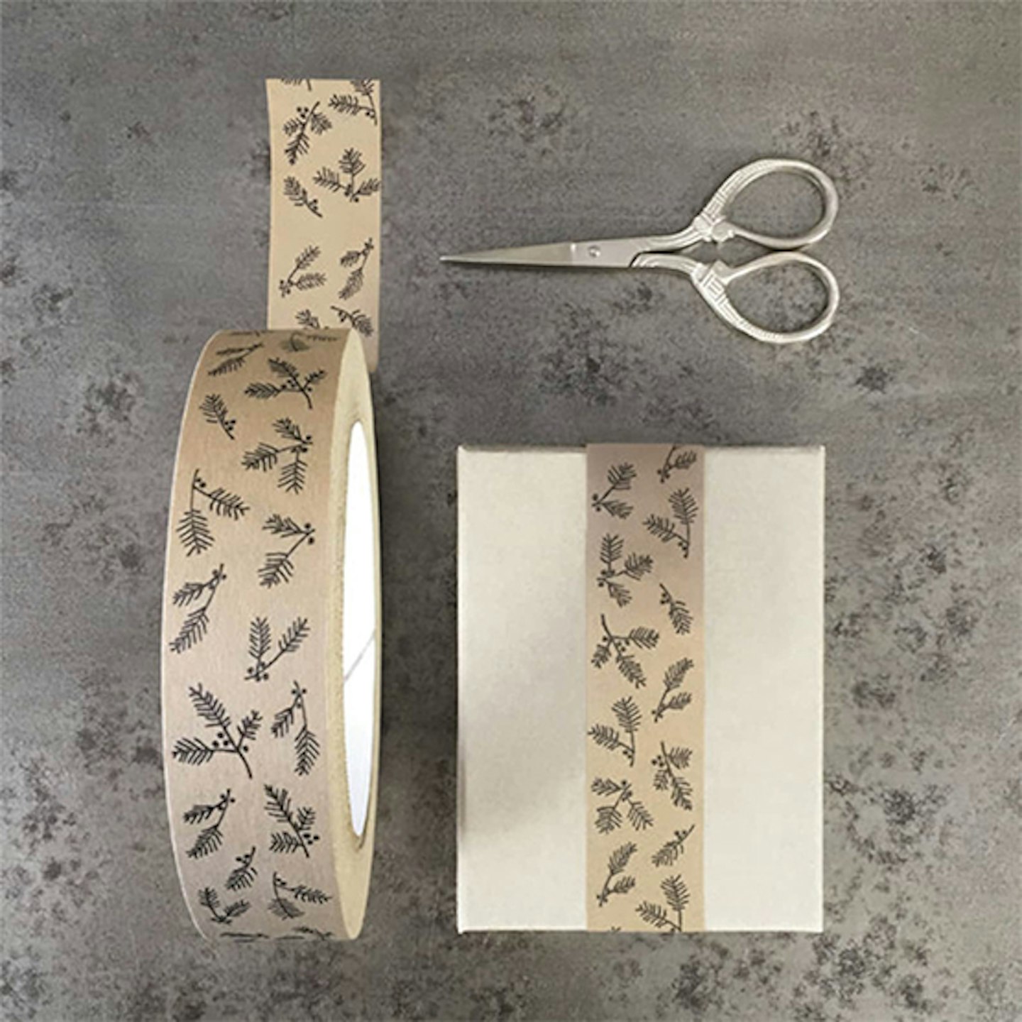 Etsy Christmas Craft Brown Tape with Fir and Berries