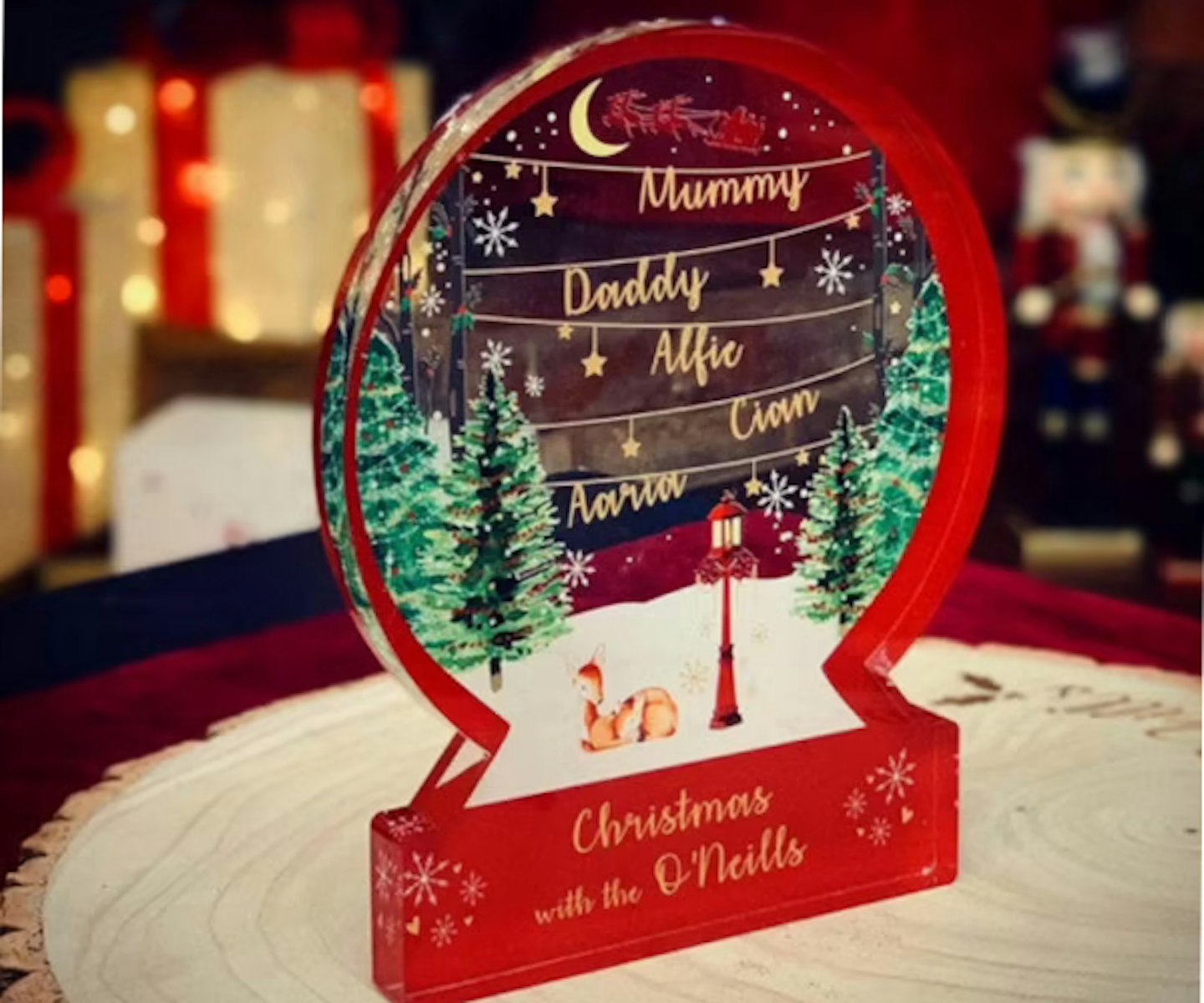 Personalised Red & Gold Christmas Snow Globe