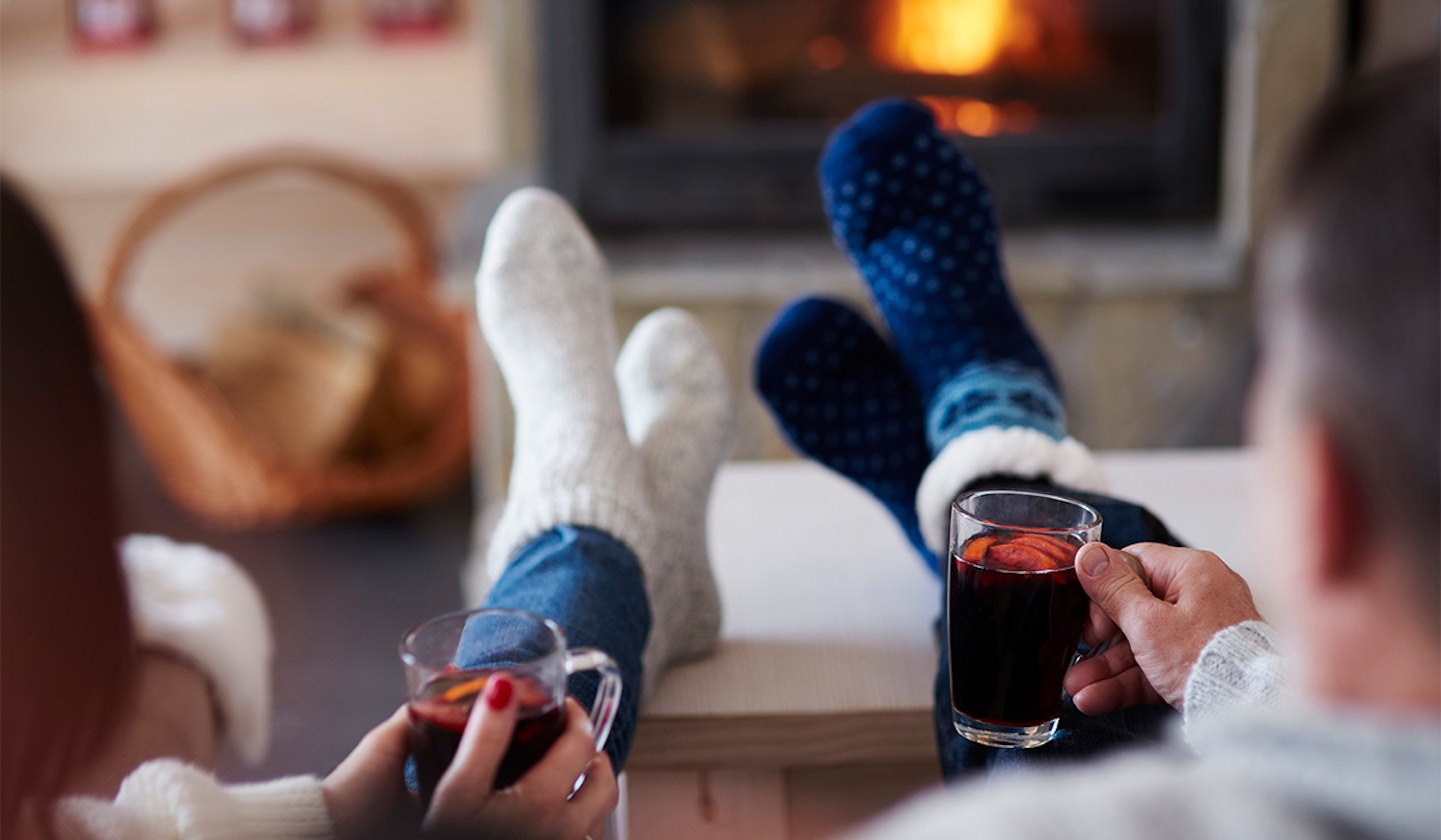 couple relaxing in winter