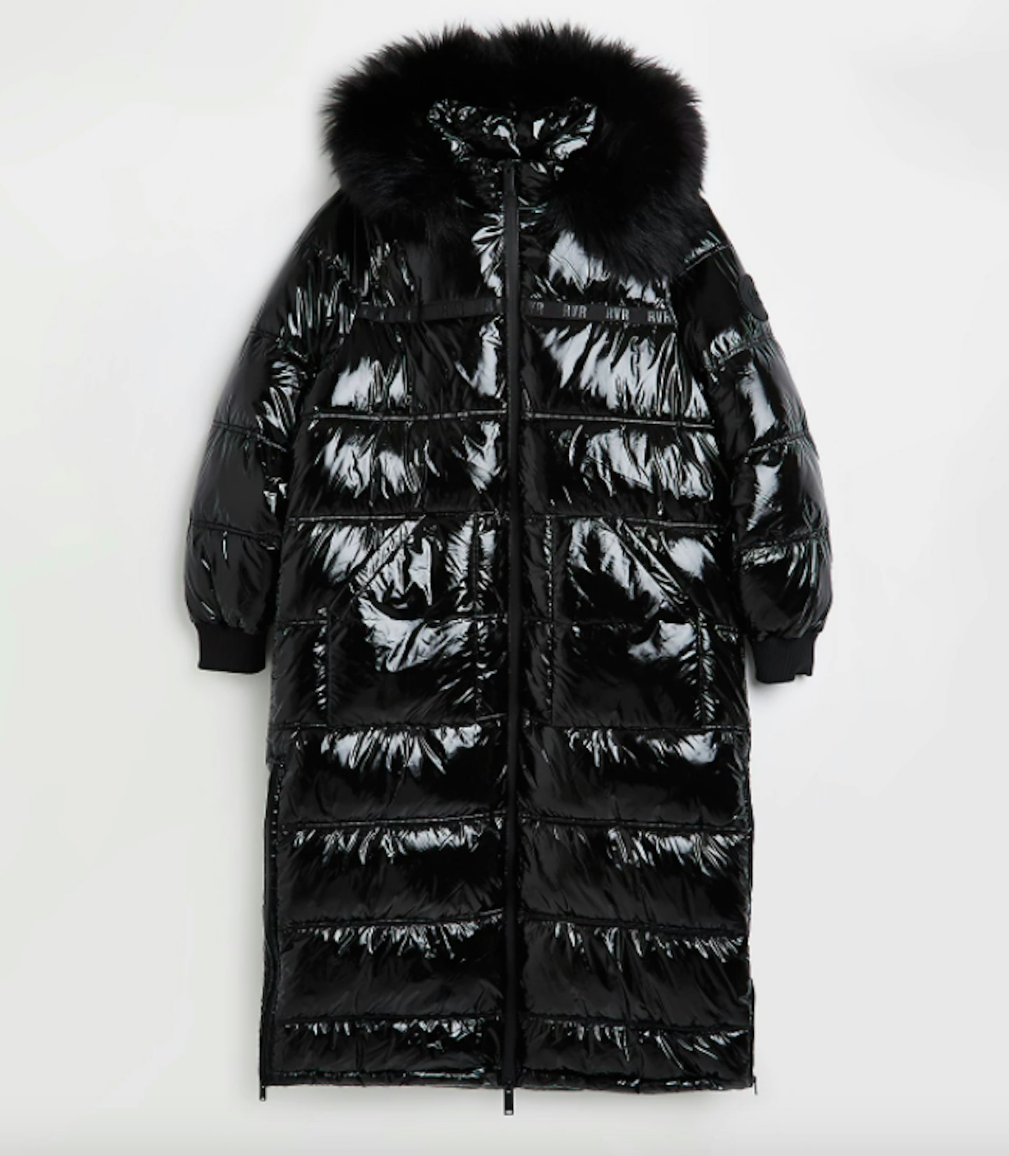 River Island, Black Patent Puffer Coat, WAS £115 NOW £70
