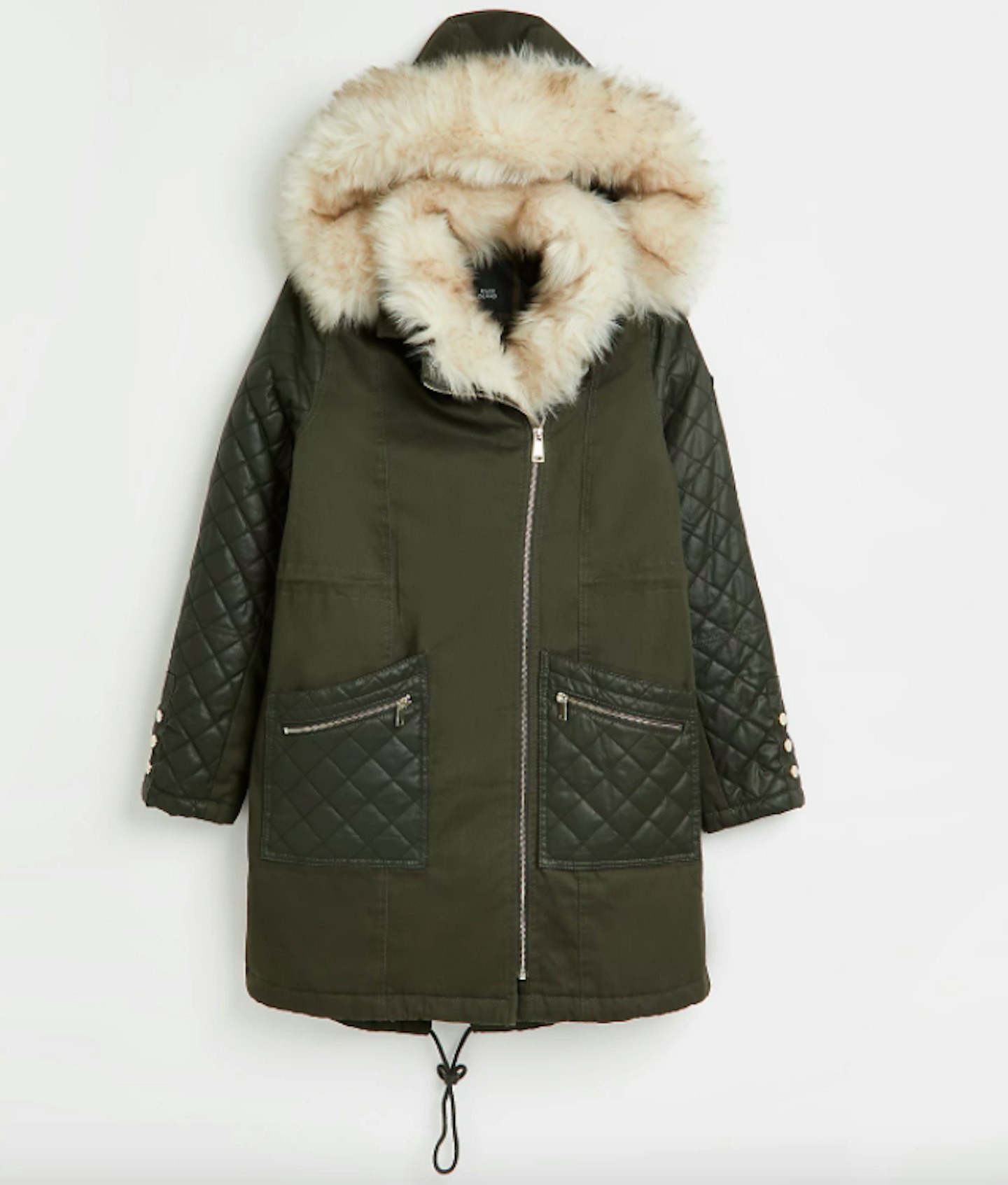 Khaki Faux-Fur Lined Parka Coat, WAS £115 NOW £70