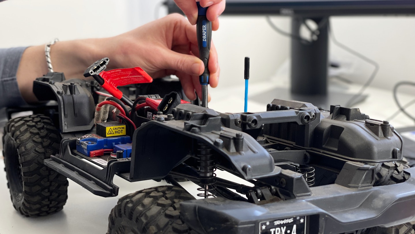 Working on a rock crawler chassis with Draper precision screwdriver 