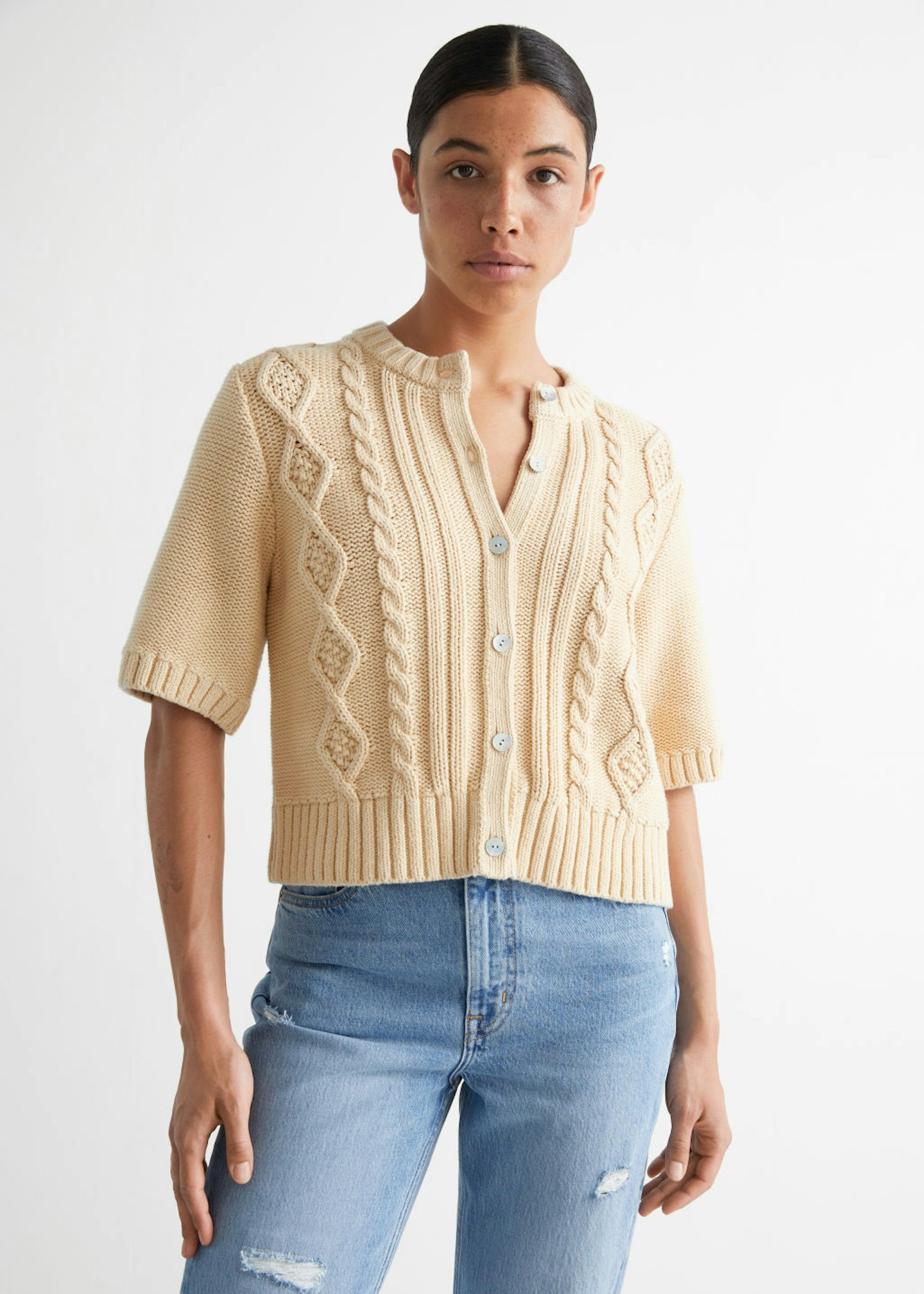 Boxy Cable-Knit Cardigan, WAS £55 NOW £26