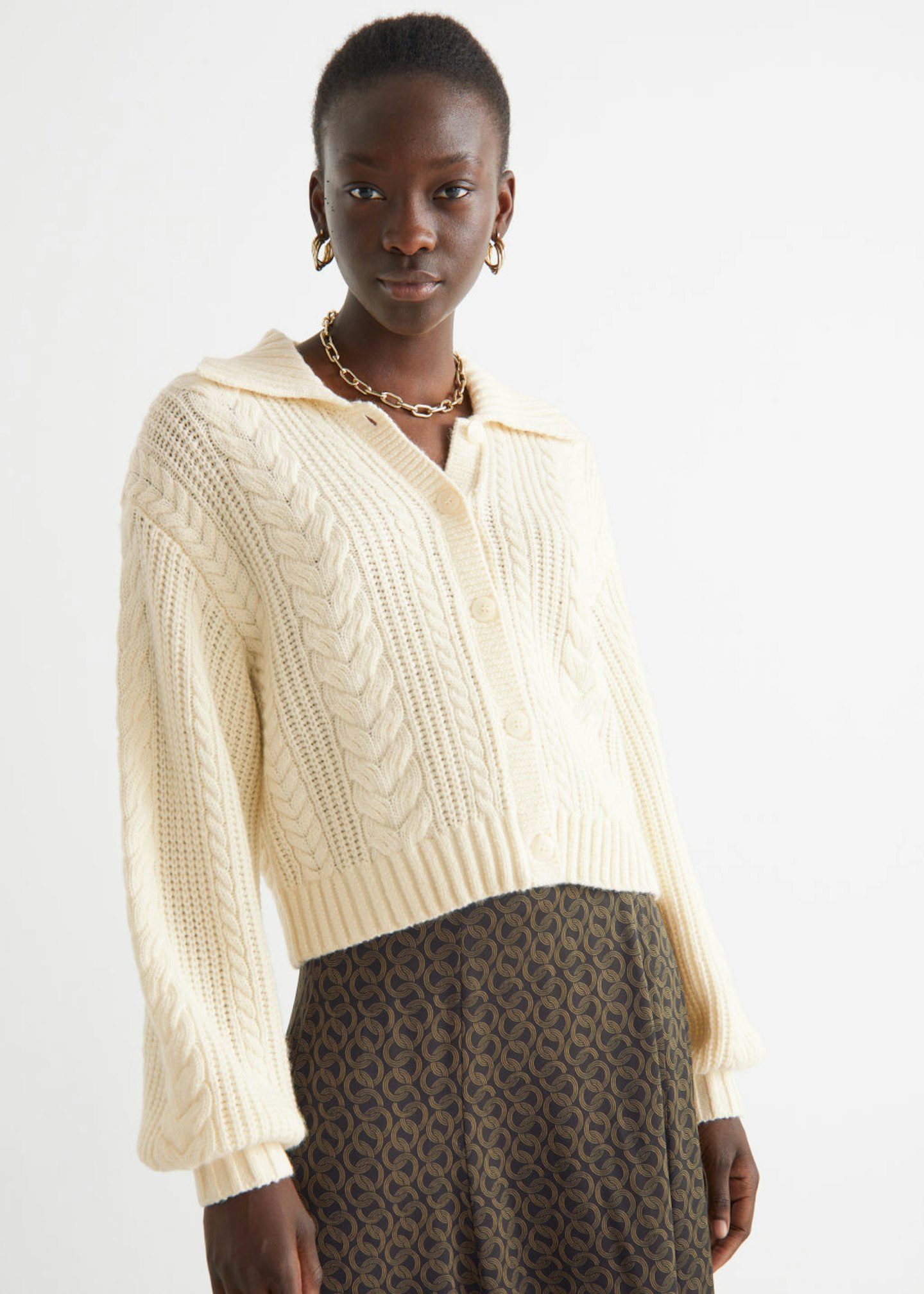 Collared Cable-Knit Cardigan, WAS £75 NOW £49