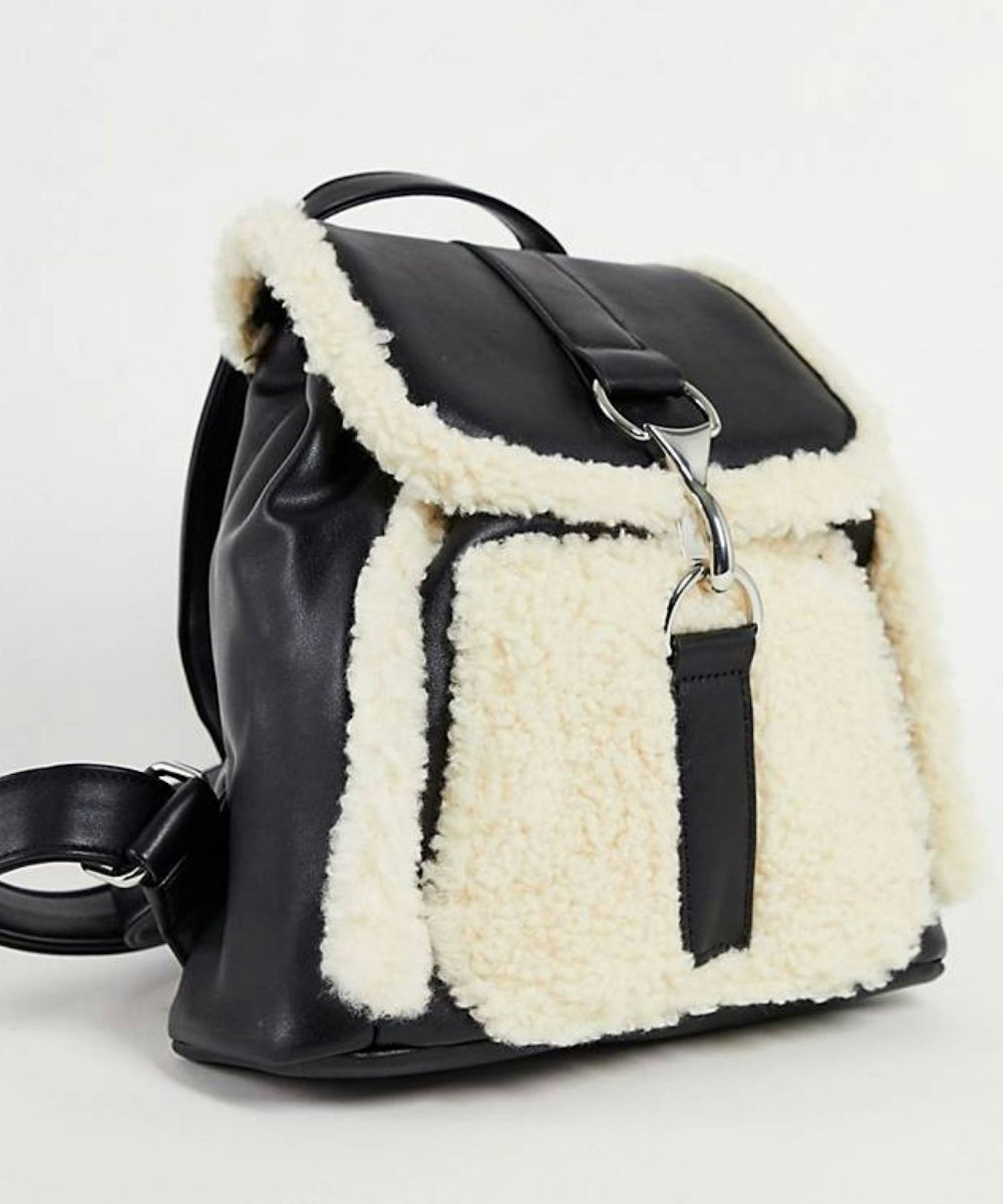 ASOS DESIGN backpack in cream borg mix