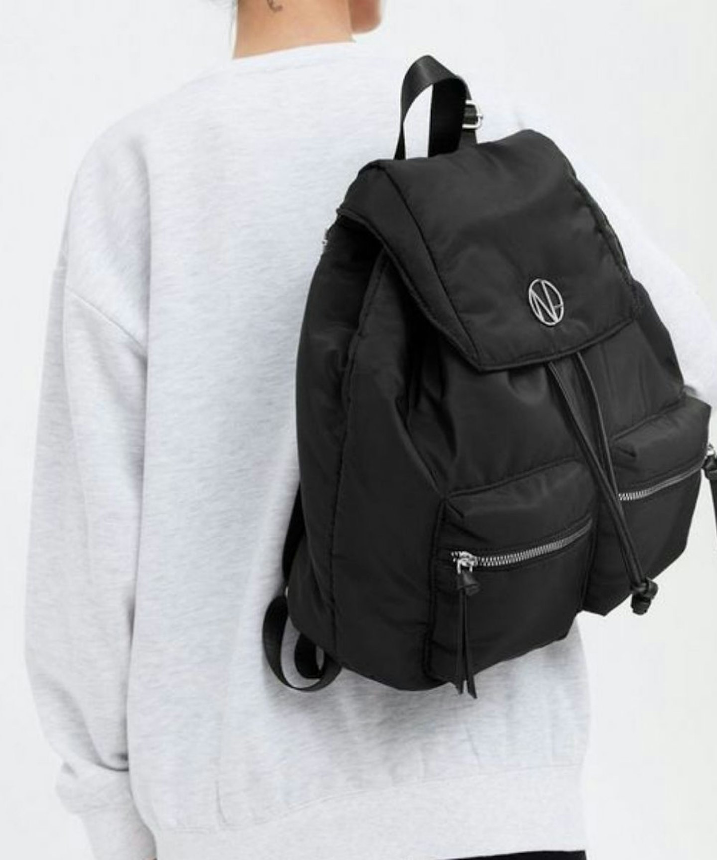Black Drawstring Logo Backpack