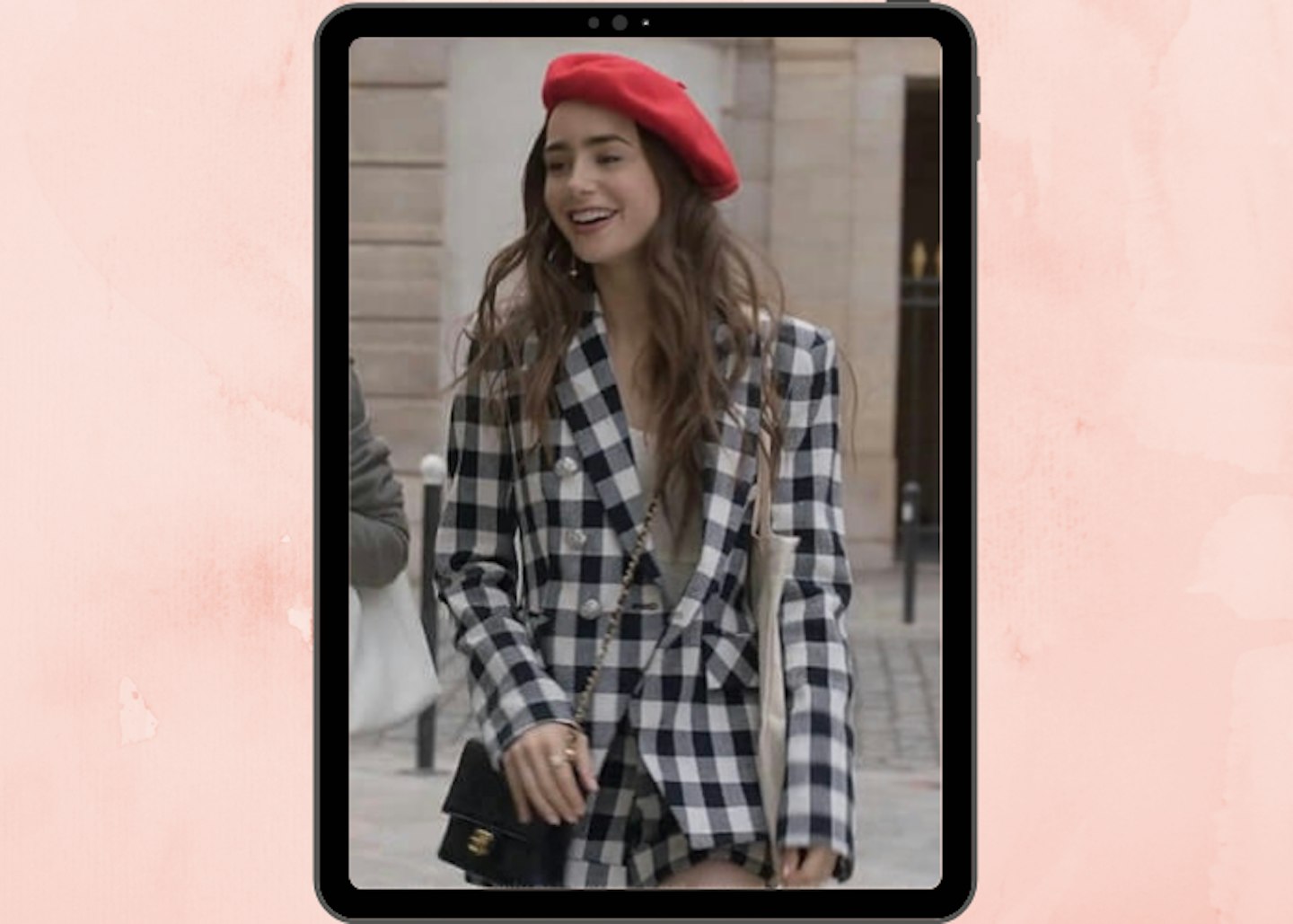 emily in paris season 1 episode 3 outfit red beret checkered jacket
