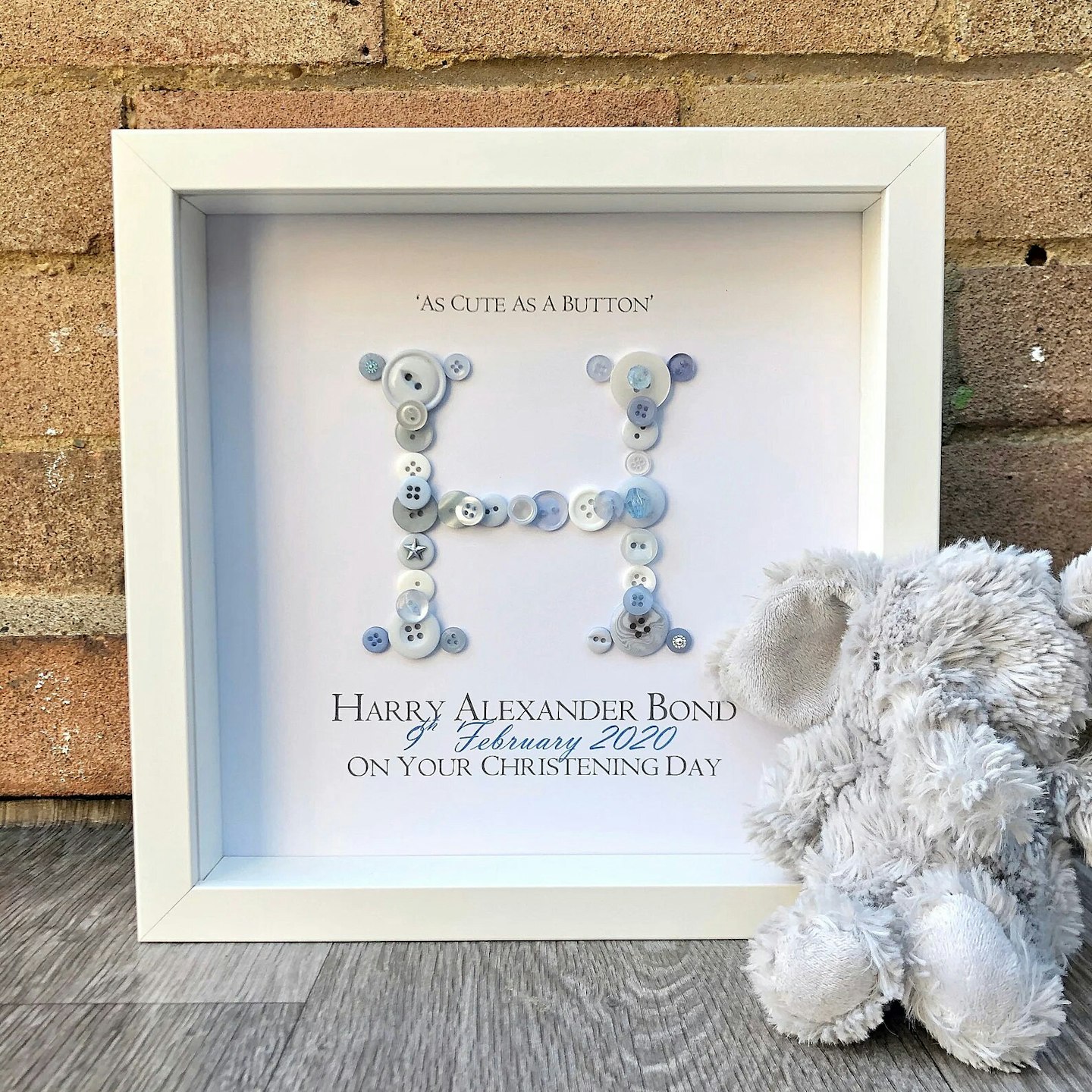 Personalised Christening day initial button frame