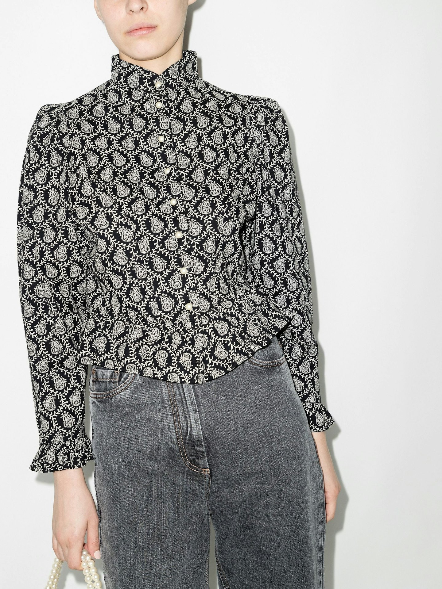 Batsheva, Grace Paisley Ruffled Blouse, £155 at Brownsfashion.com