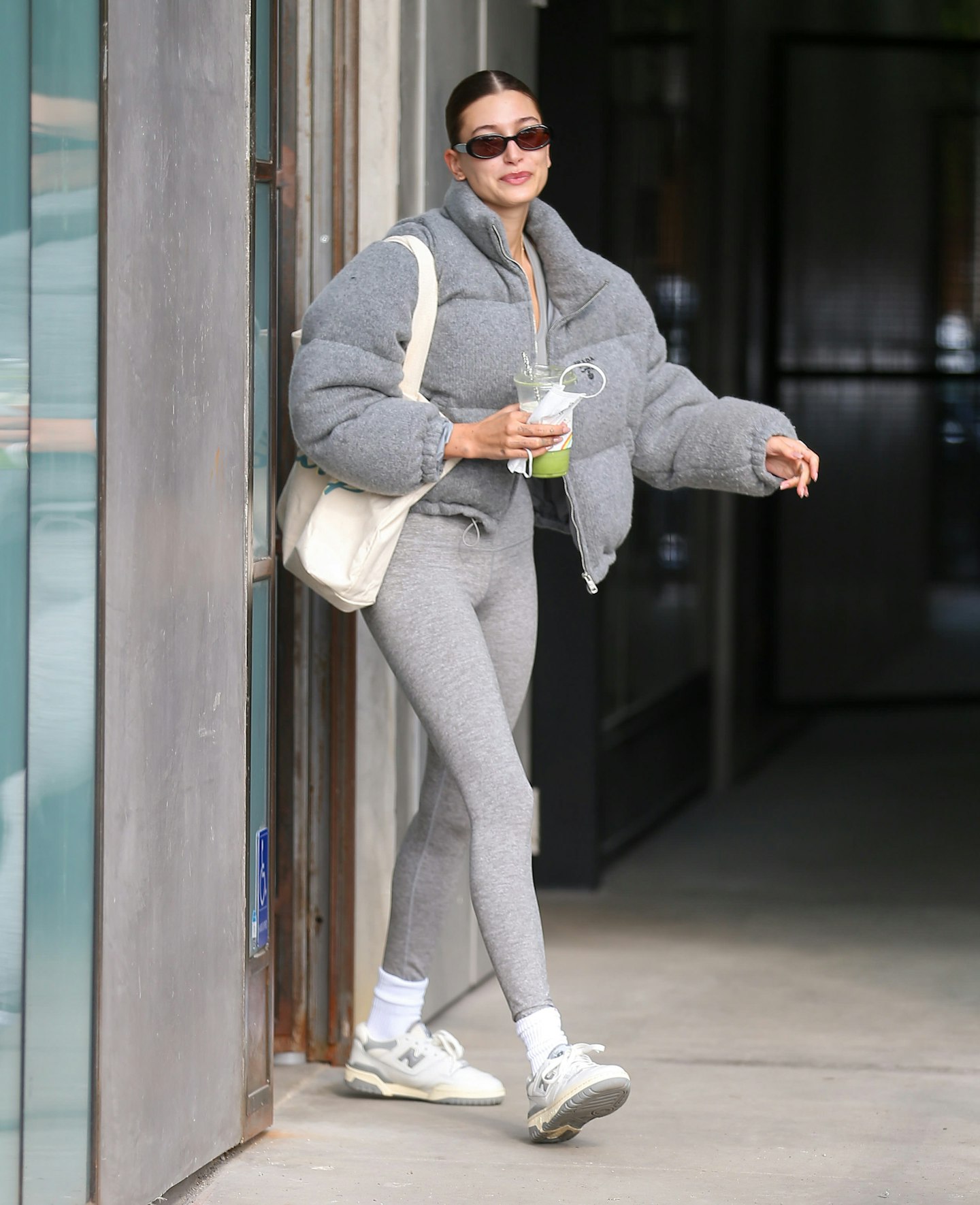 Hailey Bieber in a Prada puffer