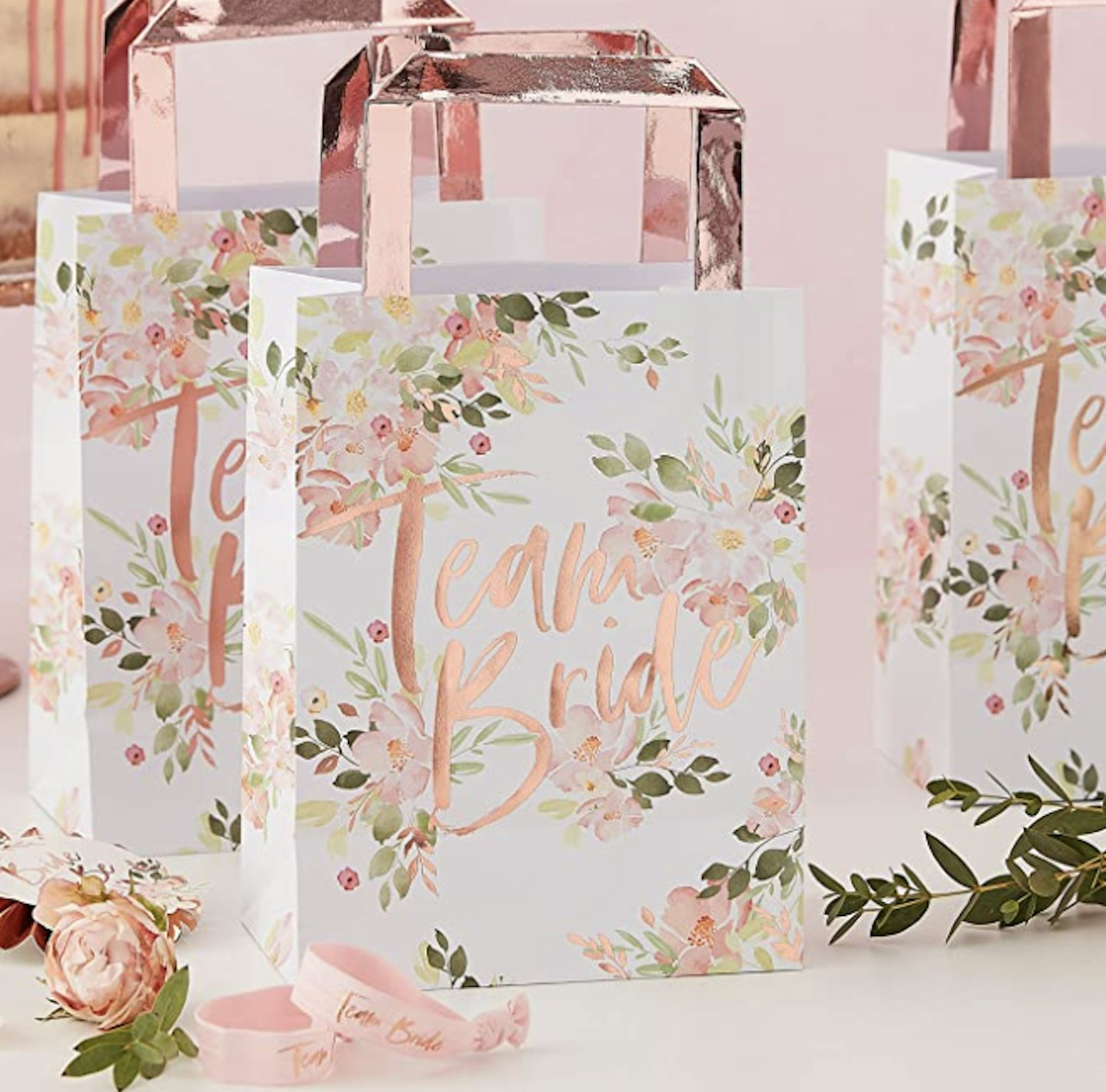 Ginger Ray Floral Hen Party Rose Gold Foiled Bags 5 Pack